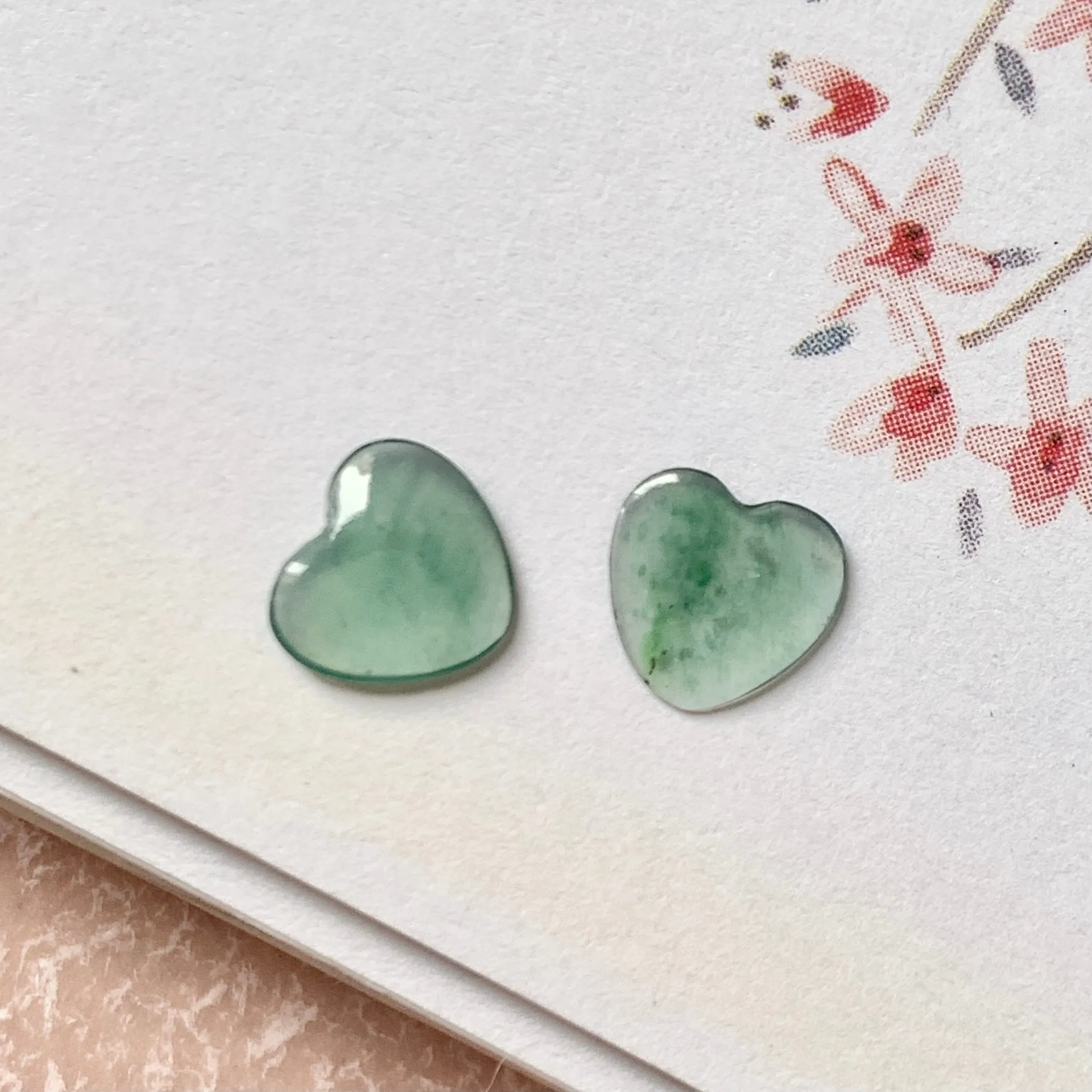 0.85 cts A-Grade Natural Bluish Green Jadeite Heart Shape Pair No.180638