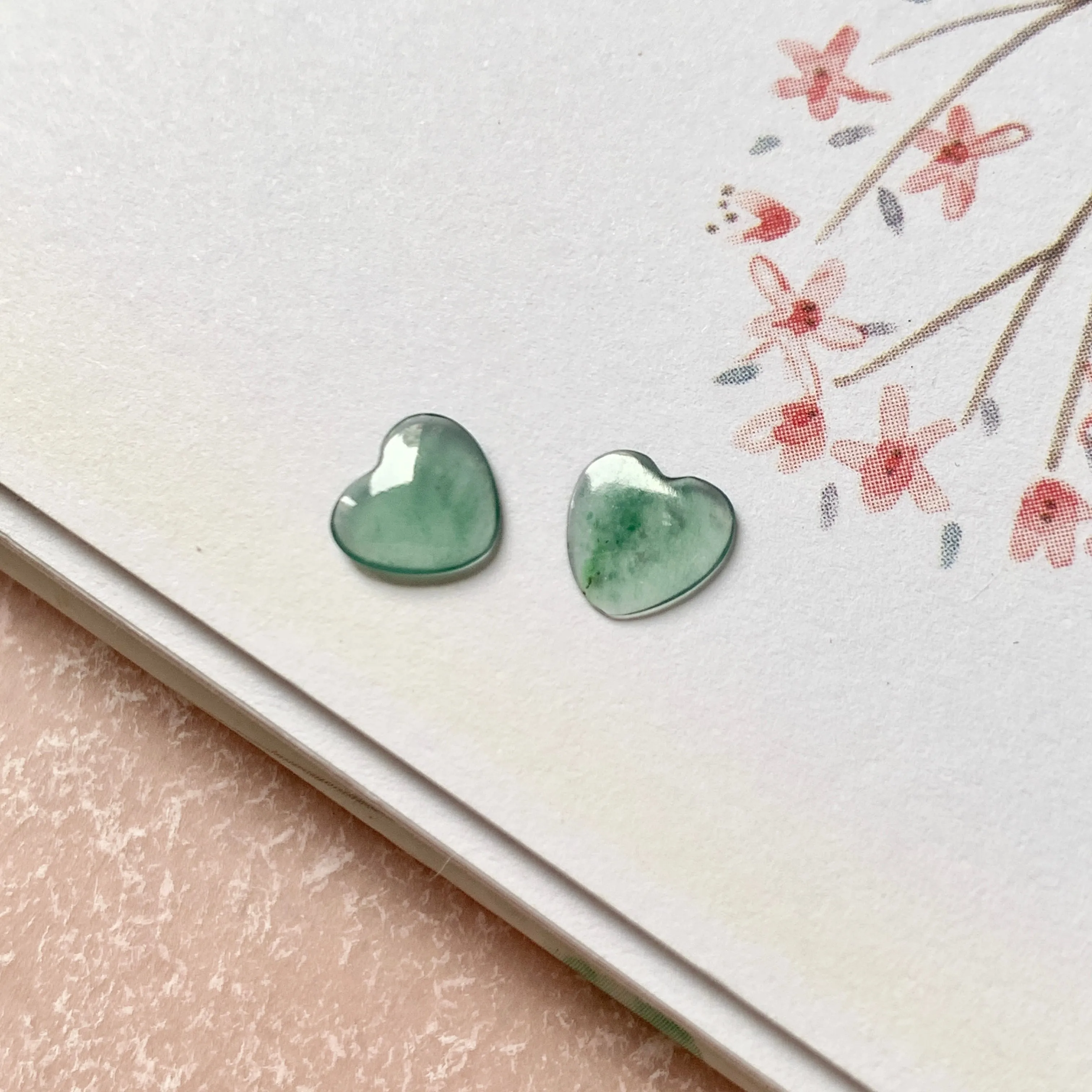 0.85 cts A-Grade Natural Bluish Green Jadeite Heart Shape Pair No.180638