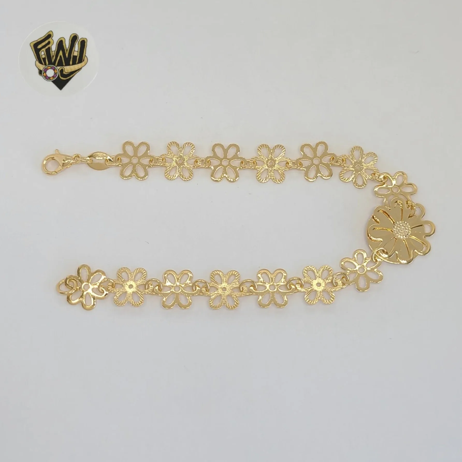 (1-0724) Gold Laminate - 9.5mm Flower Link Bracelet - BGF