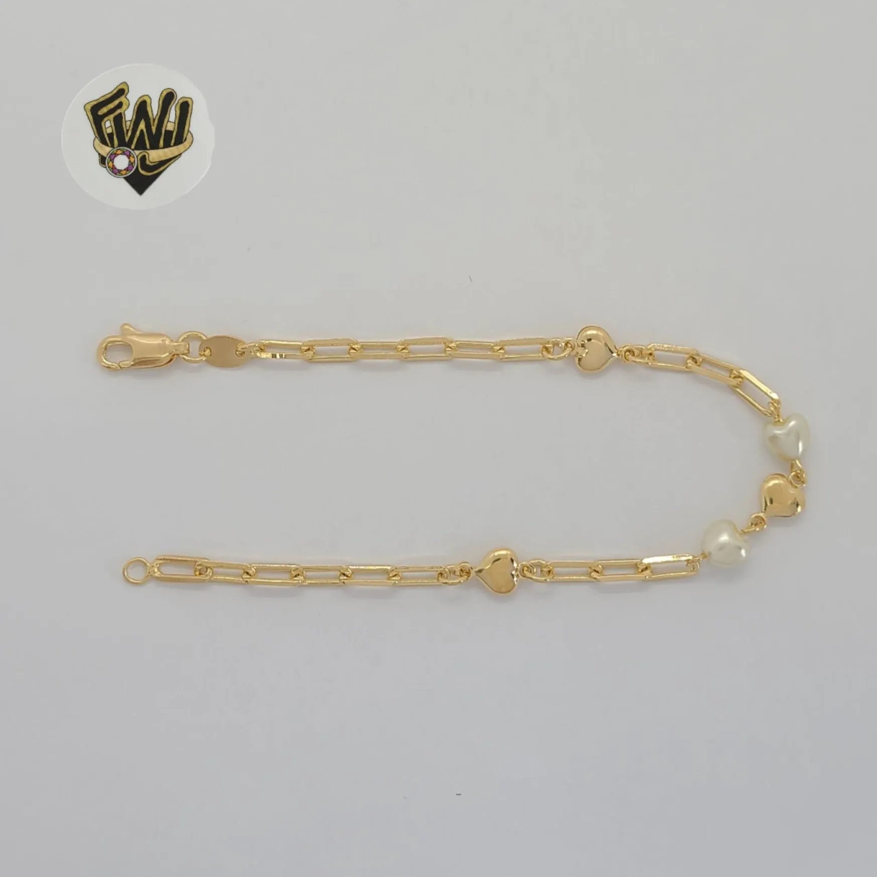 (1-0751) Gold Laminate - 3.5mm Paper Clip Link Heart Bracelet - 7.5 - BGF