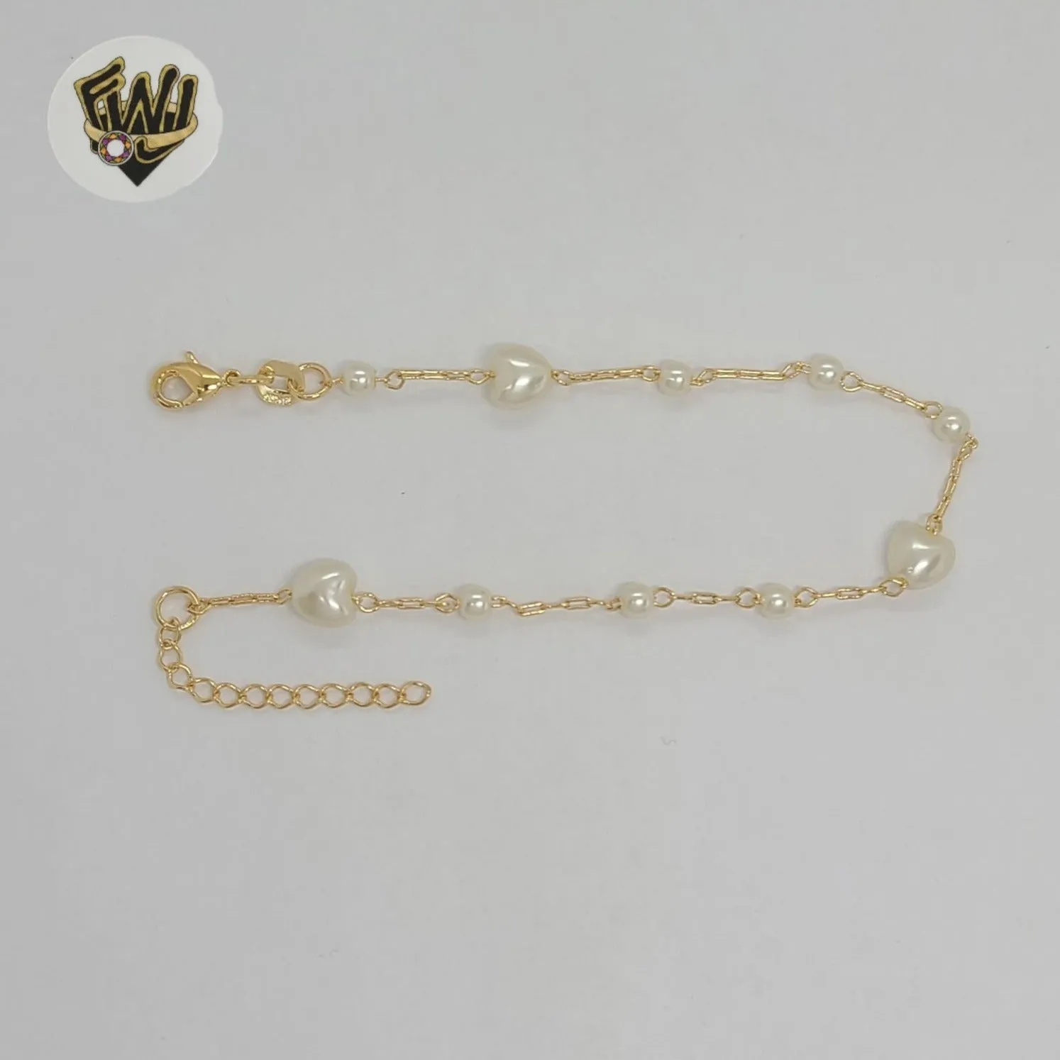 (1-0767) Gold Laminate - 1mm Paper Clip Link Pearl Bracelet - 6.5 - BGF