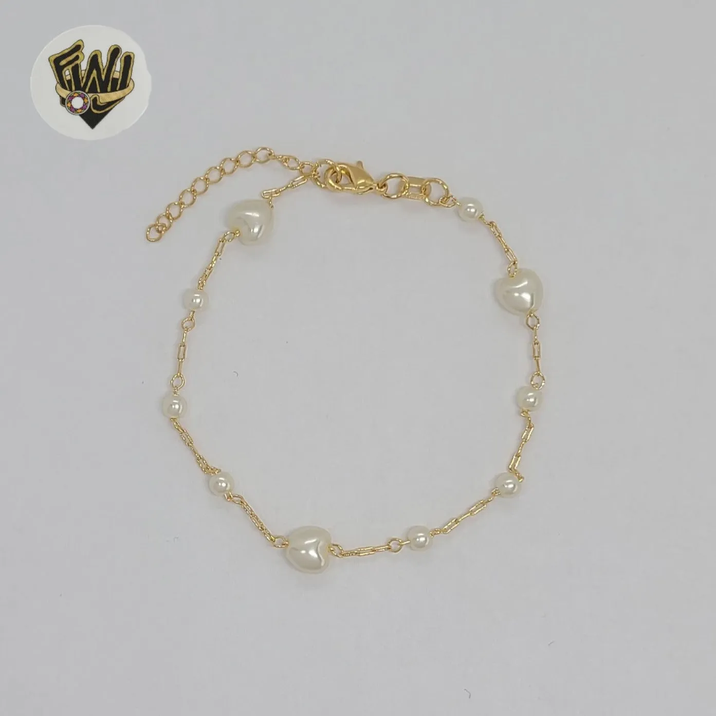 (1-0767) Gold Laminate - 1mm Paper Clip Link Pearl Bracelet - 6.5 - BGF