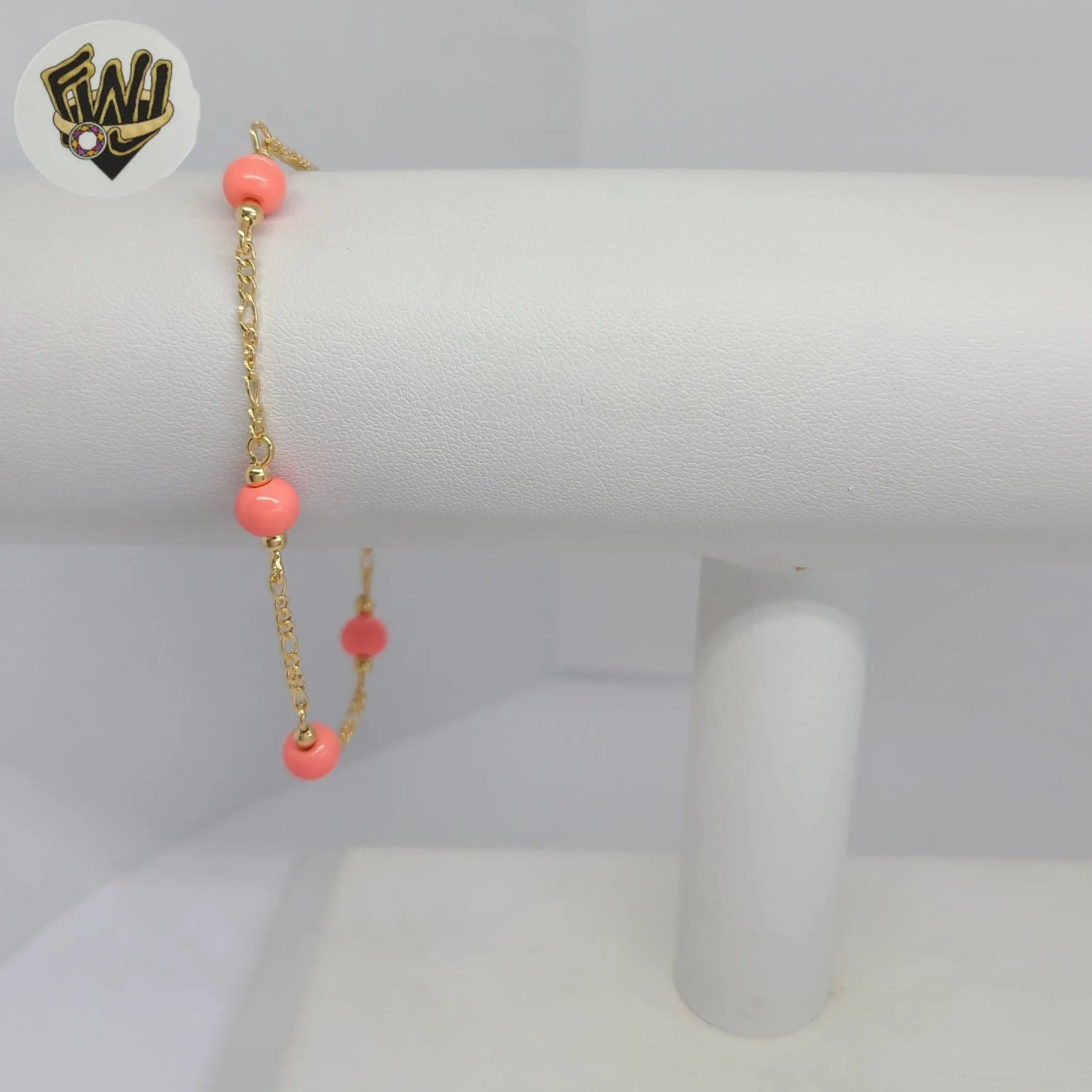 (1-3901-J) Gold Laminate - 6mm Coral Beads Bracelet - 7.5 - BGF