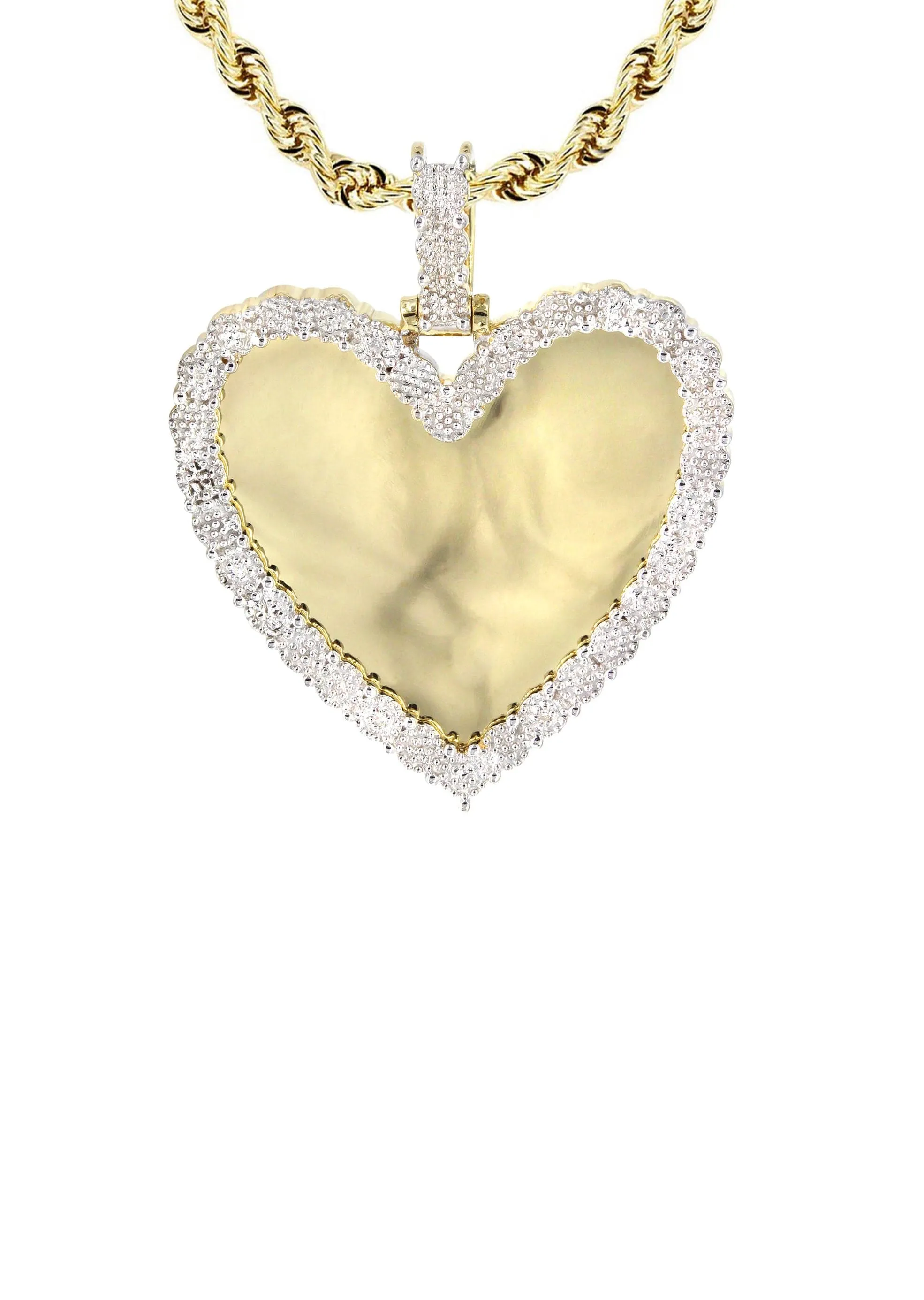 10K Yellow Gold Small Diamond Heart Picture Pendant Necklace | Appx. 18 Grams