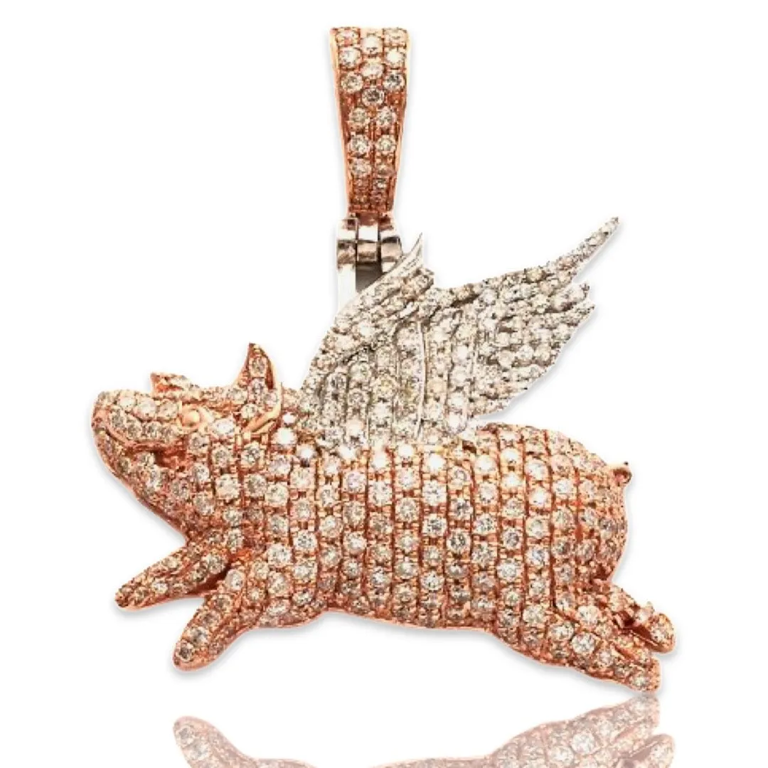 10KR W 1.20TW DIAMOND FLYING PIG PENDANT