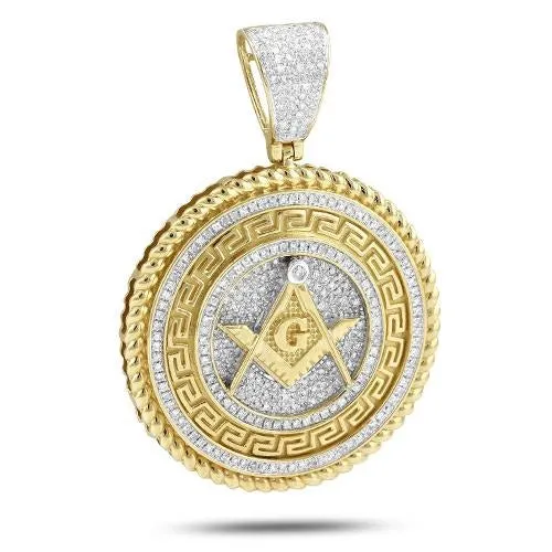 10KY 0.76CTW DIAMOND GREEK KEY MASONIC MEDALLION W