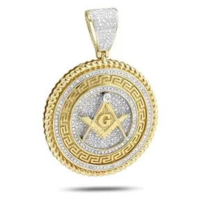 10KY 0.76CTW DIAMOND GREEK KEY MASONIC MEDALLION W