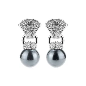 10mm Grey Pearl Silvertone Caviar Drop Earrings