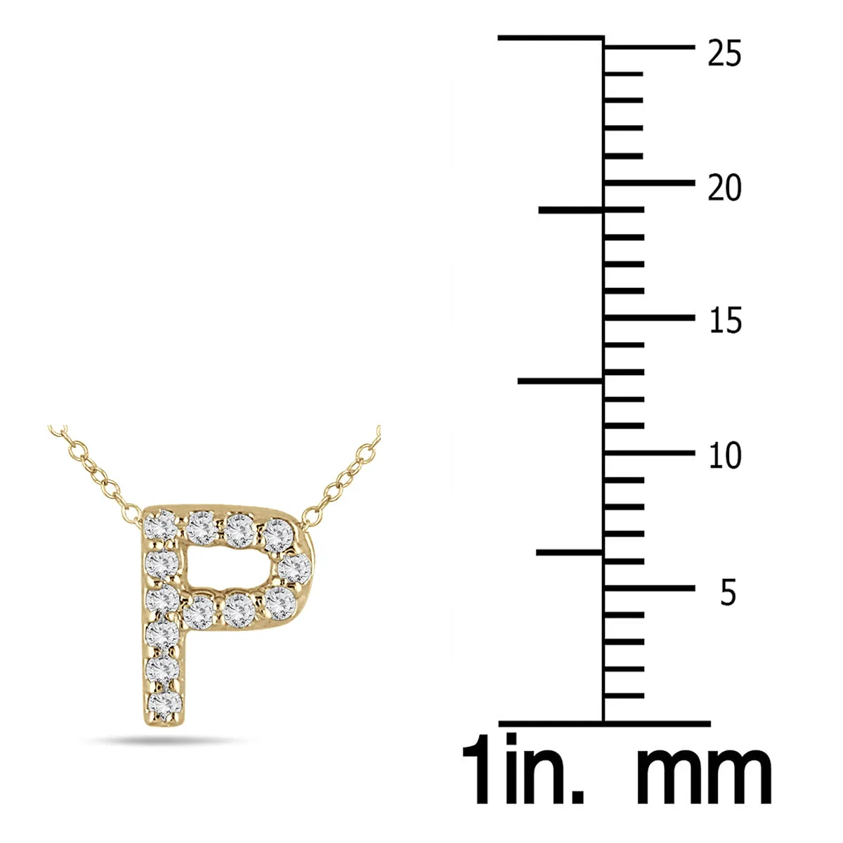 1/10 Carat Tw P Initial Diamond Pendant In 10K Yellow Gold