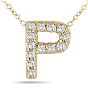 1/10 Carat Tw P Initial Diamond Pendant In 10K Yellow Gold