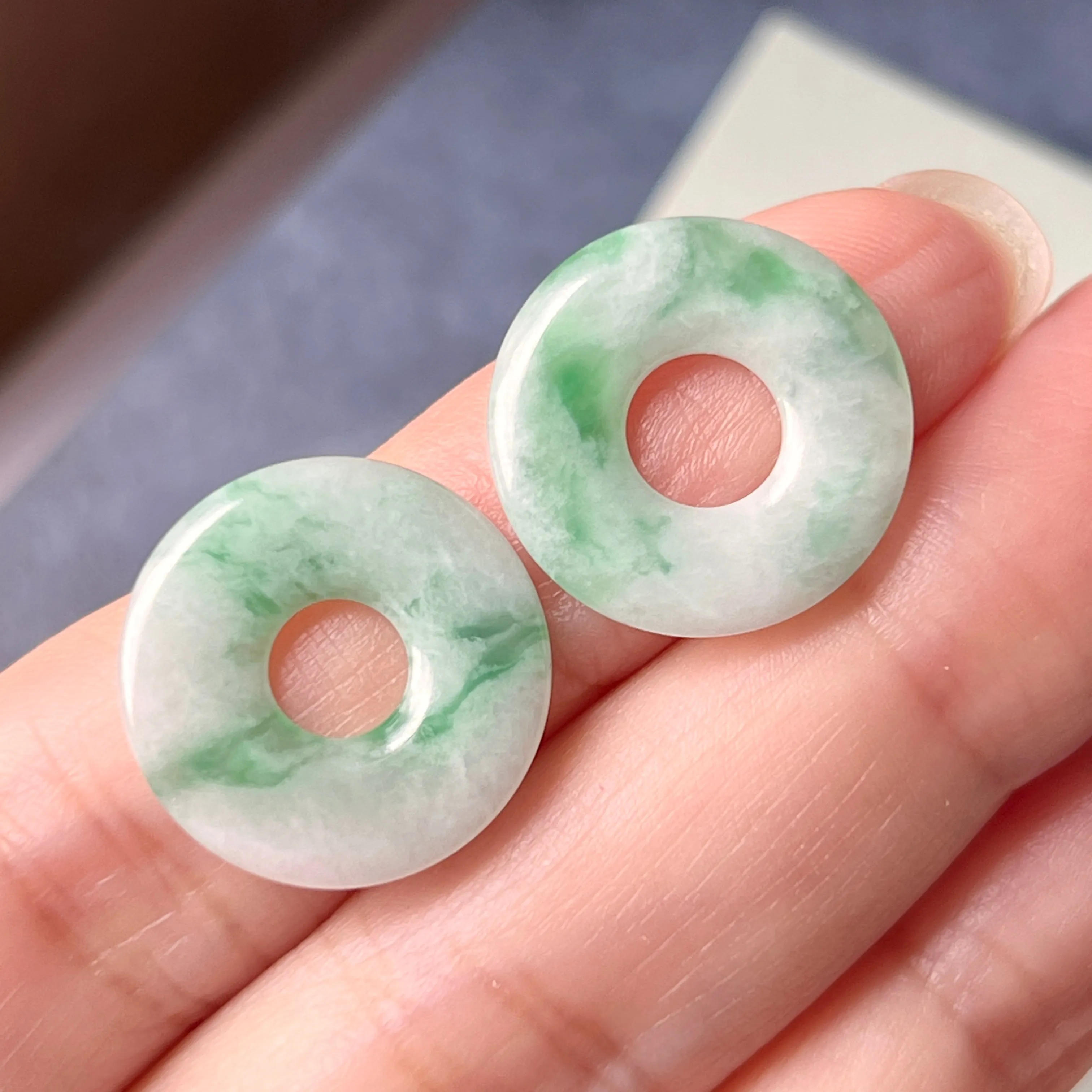 11.71 cts A-Grade Natural Moss on Snow Jadeite Donut Pair No.180757