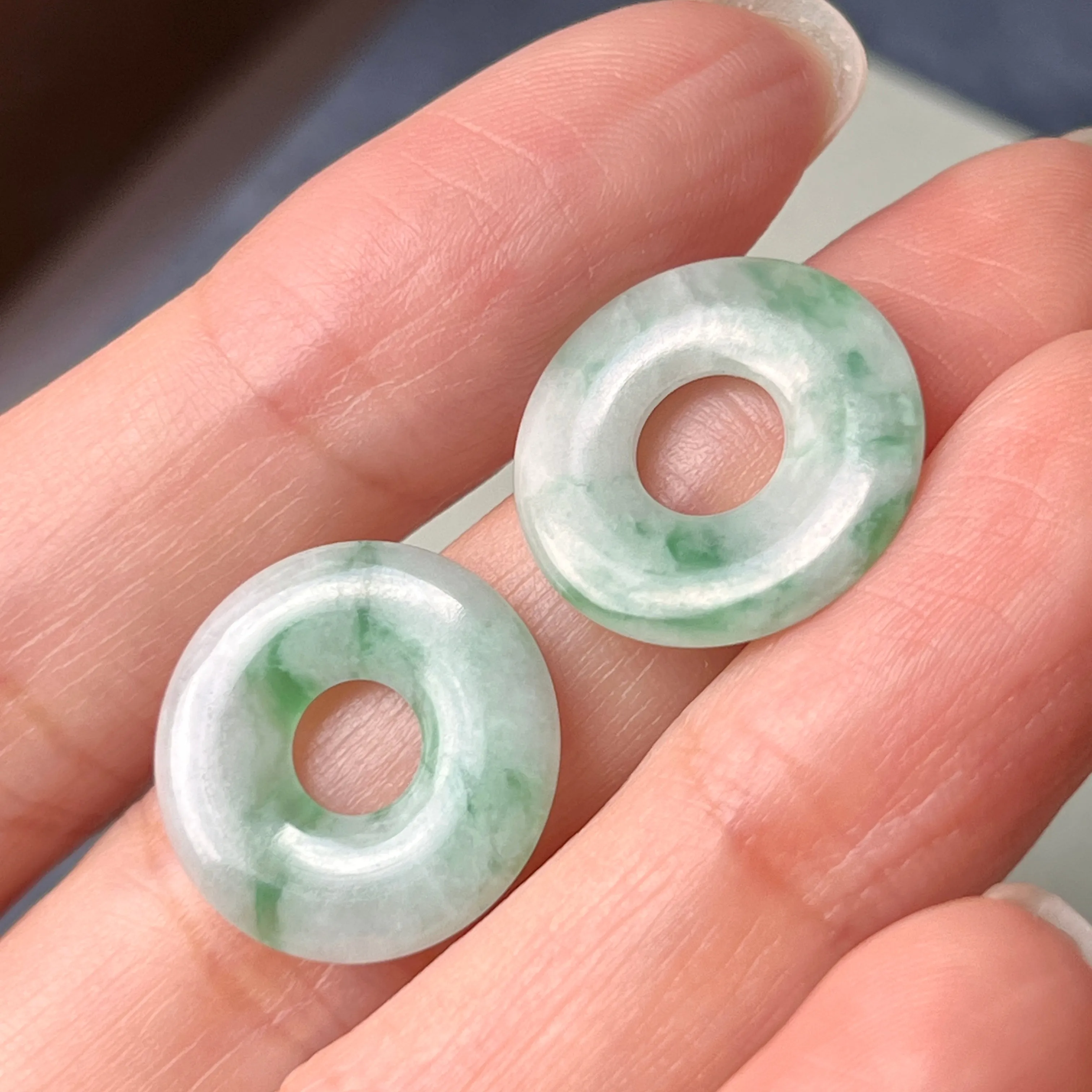 11.71 cts A-Grade Natural Moss on Snow Jadeite Donut Pair No.180757