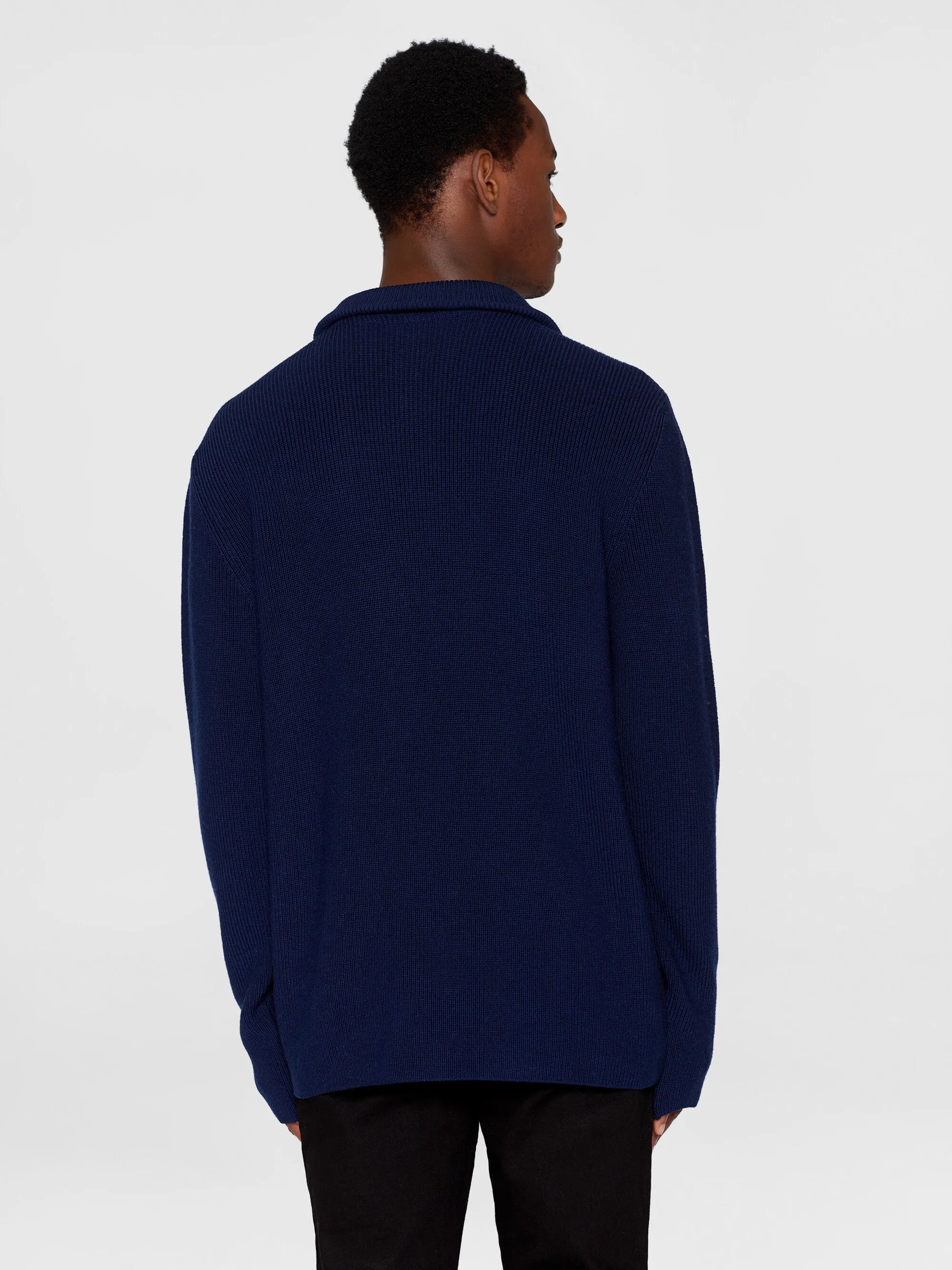 1/2 neck zip merino wool rib knit - Total Eclipse