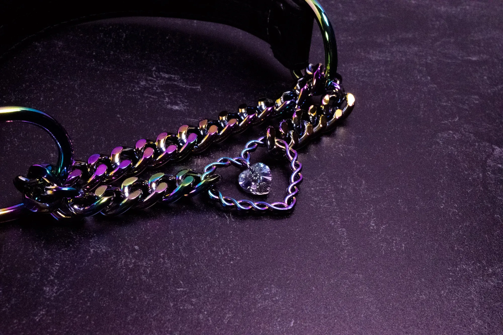 12.5" - 15.5" Swarovski Rainbow & Black Leather Martingale Collar _ LIMITED _