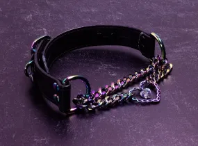 12.5" - 15.5" Swarovski Rainbow & Black Leather Martingale Collar _ LIMITED _