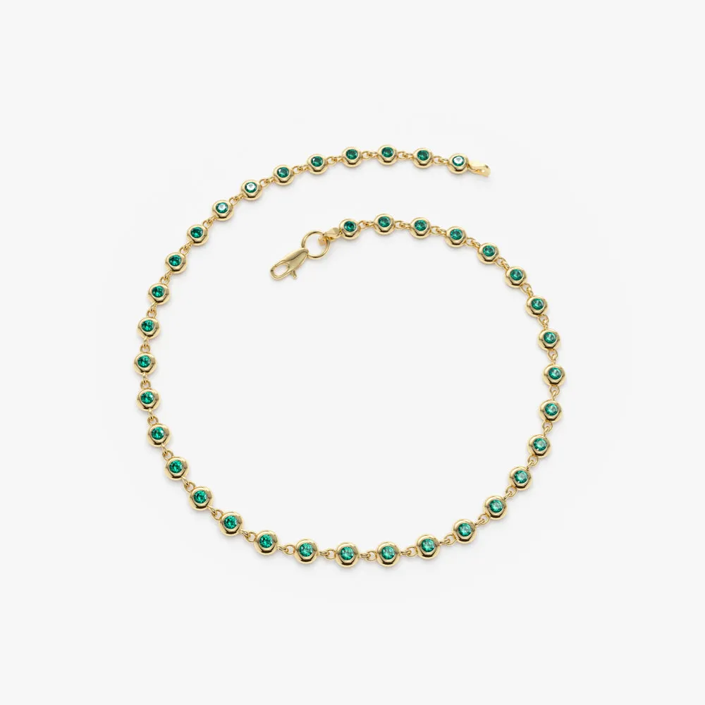 14k Bezel Set Emerald Tennis Bracelet