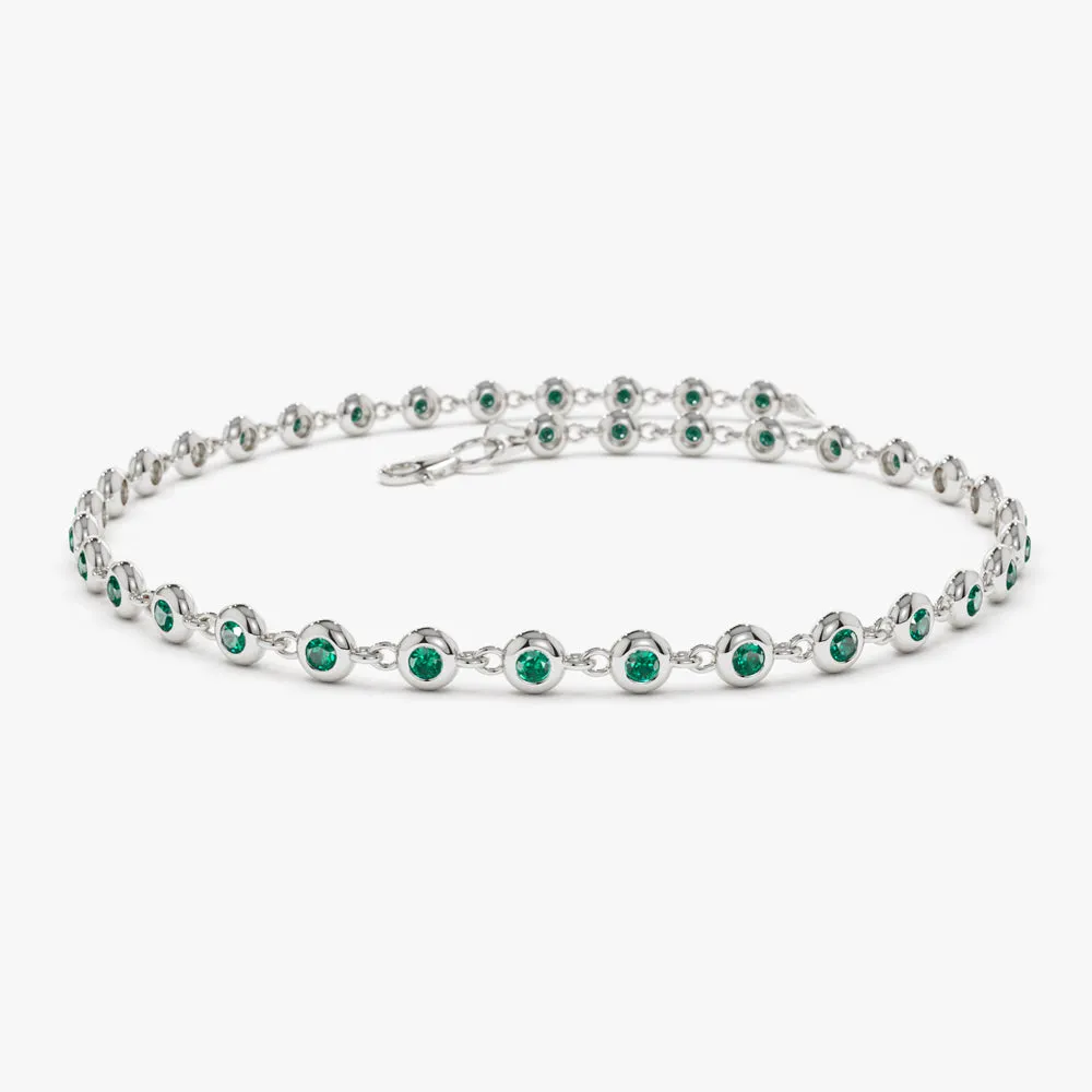 14k Bezel Set Emerald Tennis Bracelet