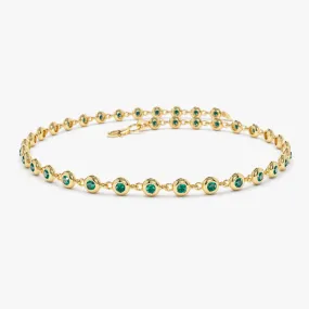 14k Bezel Set Emerald Tennis Bracelet