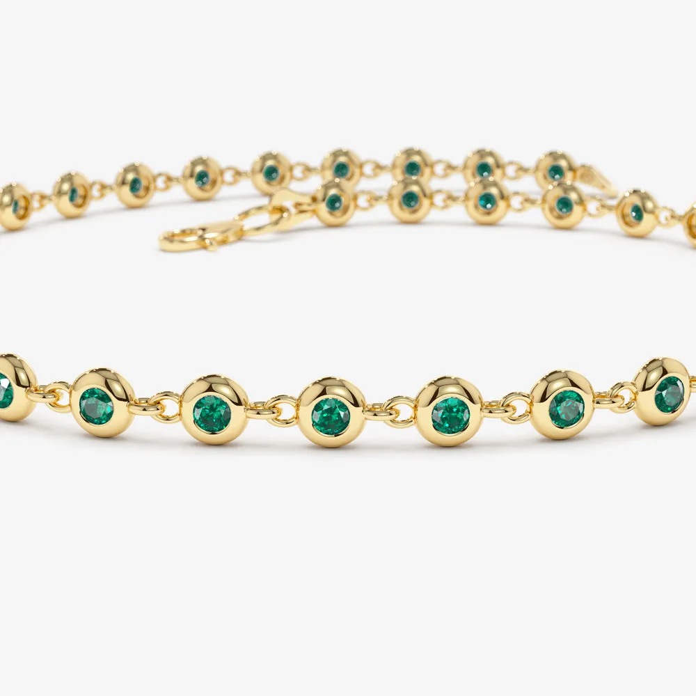 14k Bezel Set Emerald Tennis Bracelet