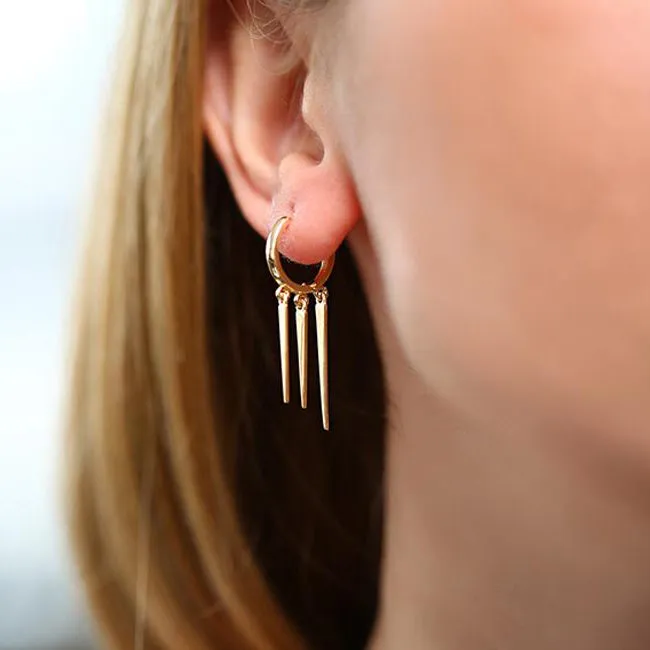 14K Gold Drop Trendy Spike Earrings