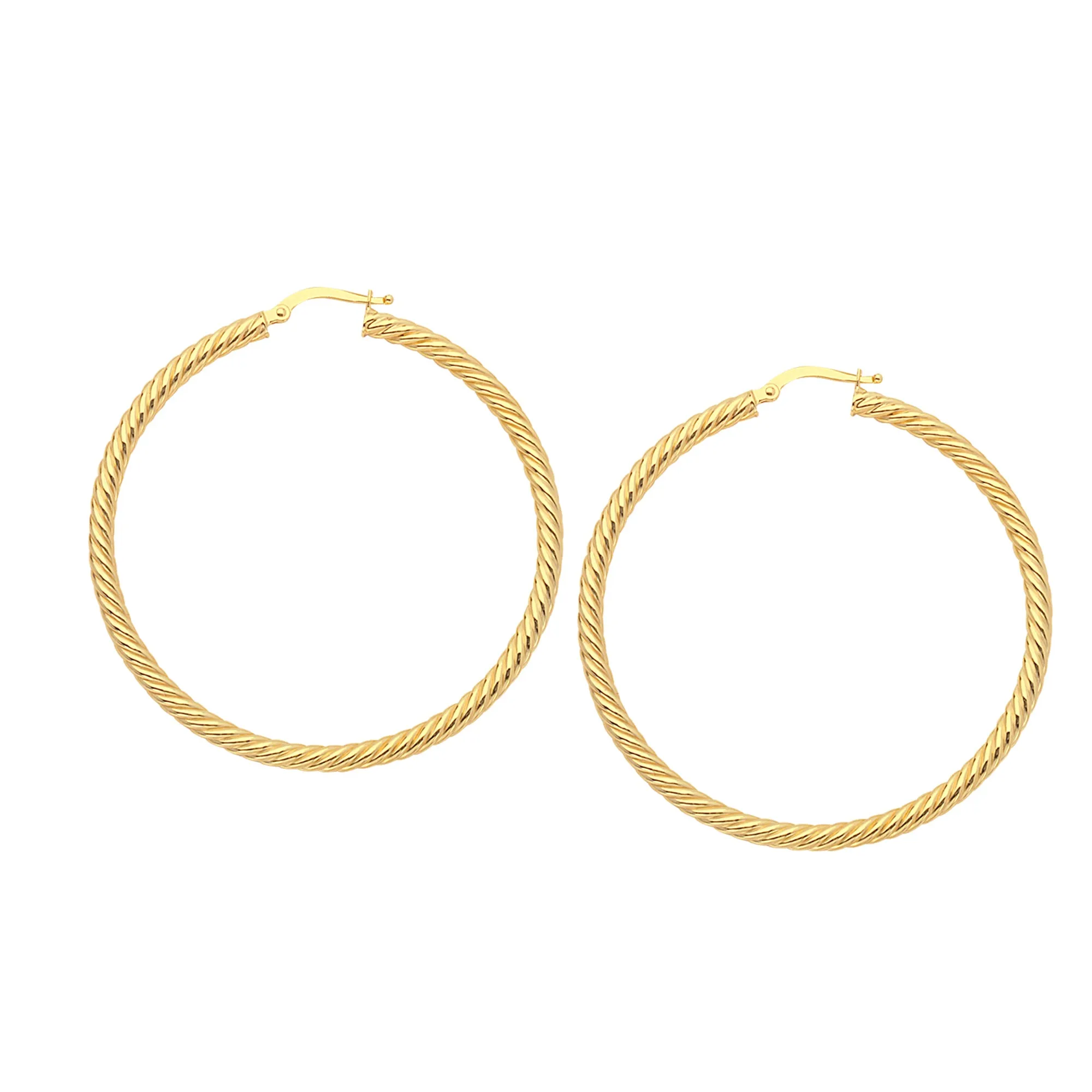 14k Gold Round Twisted Hoop Earrings, Diameter 40 mm