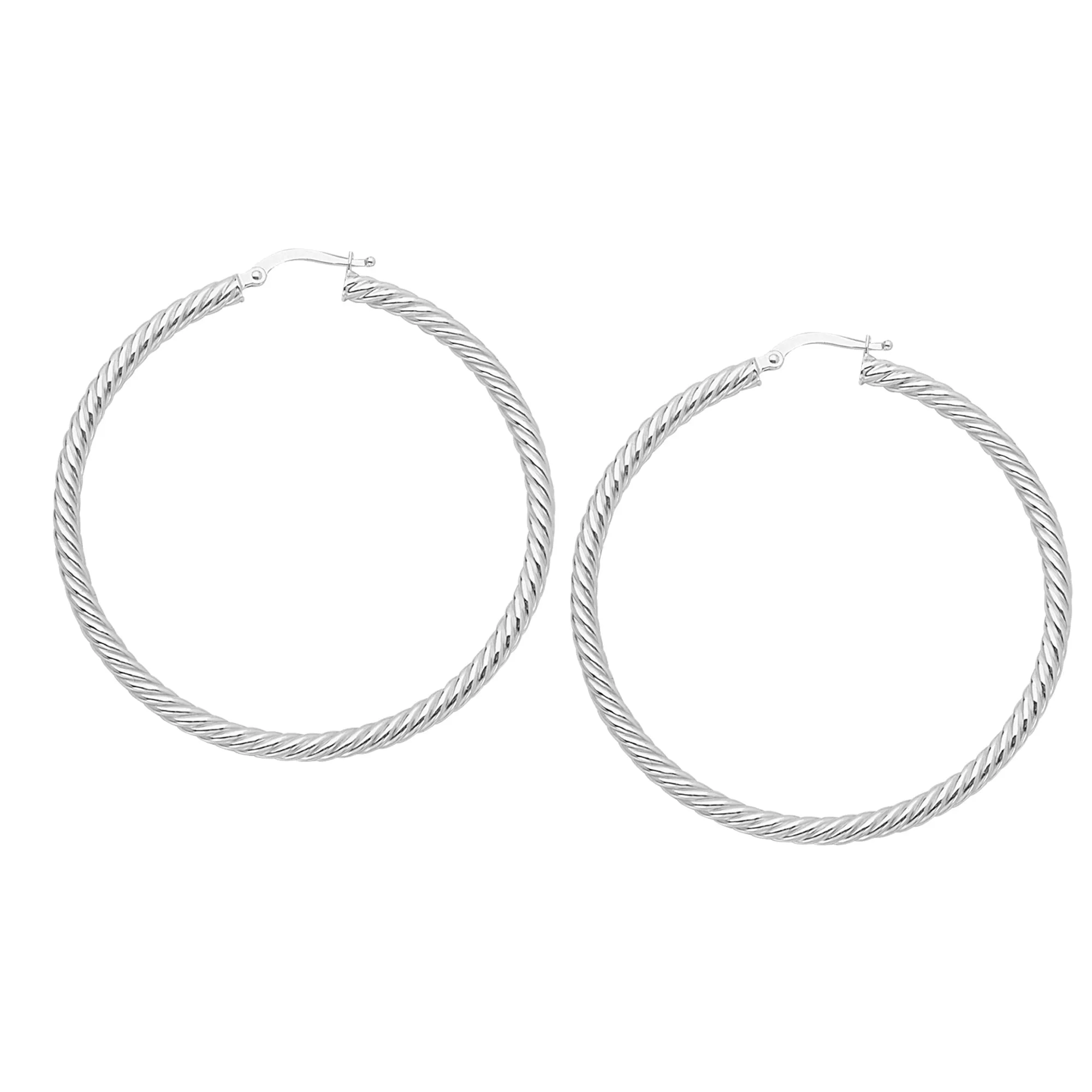 14k Gold Round Twisted Hoop Earrings, Diameter 40 mm