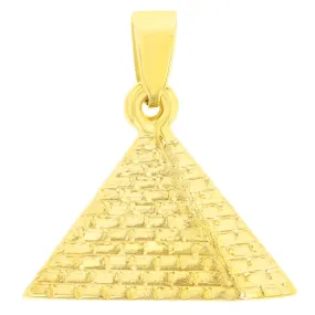 14K Gold Satin Polished Egyptian 2D Pyramid Pendant - Yellow Gold