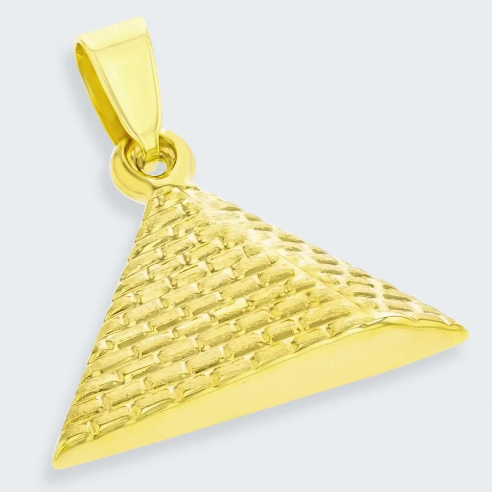 14K Gold Satin Polished Egyptian 2D Pyramid Pendant - Yellow Gold