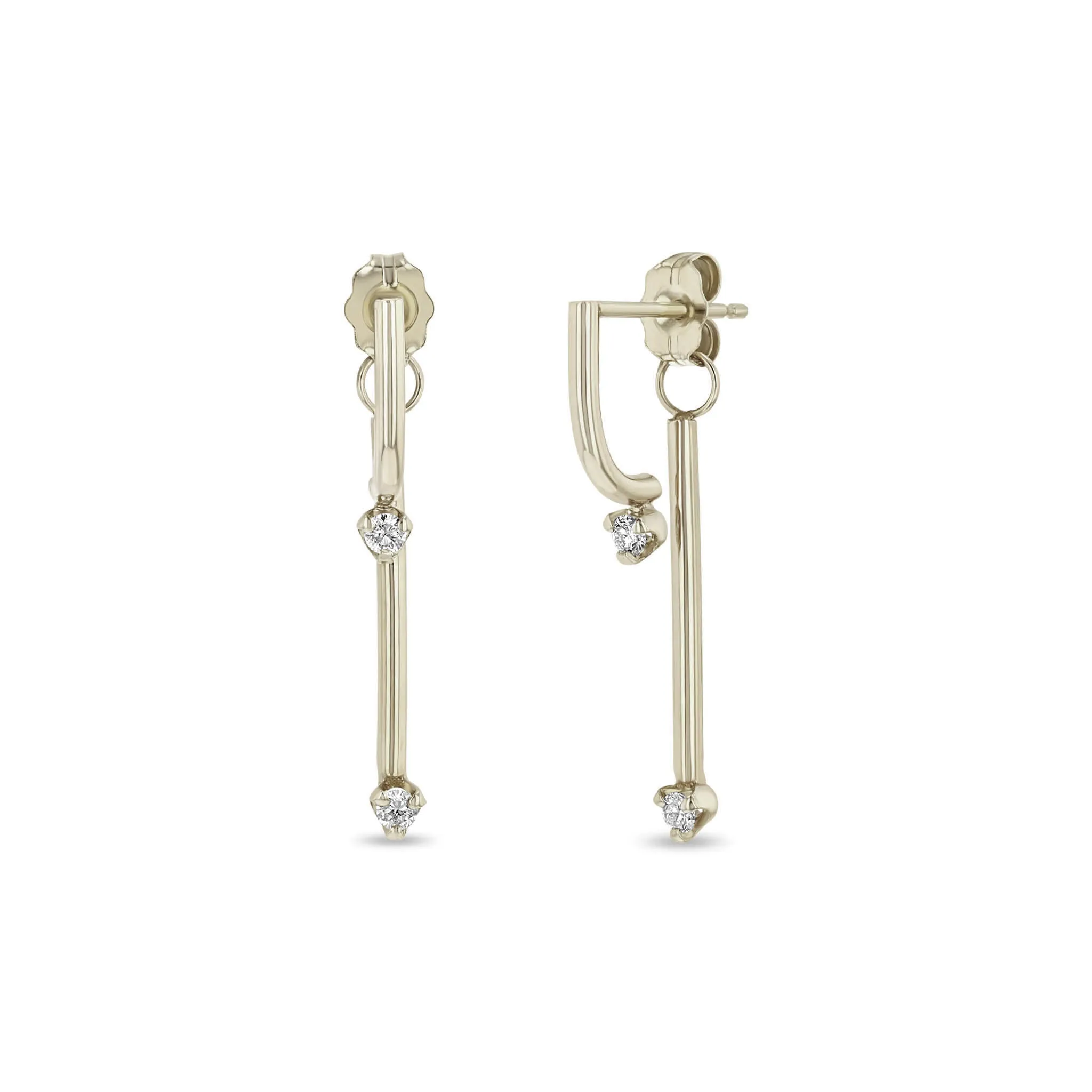 14k Mixed Double Bar & Prong Diamond Drop Earrings