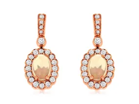 14K Rose Gold Opal and Diamond Earrings