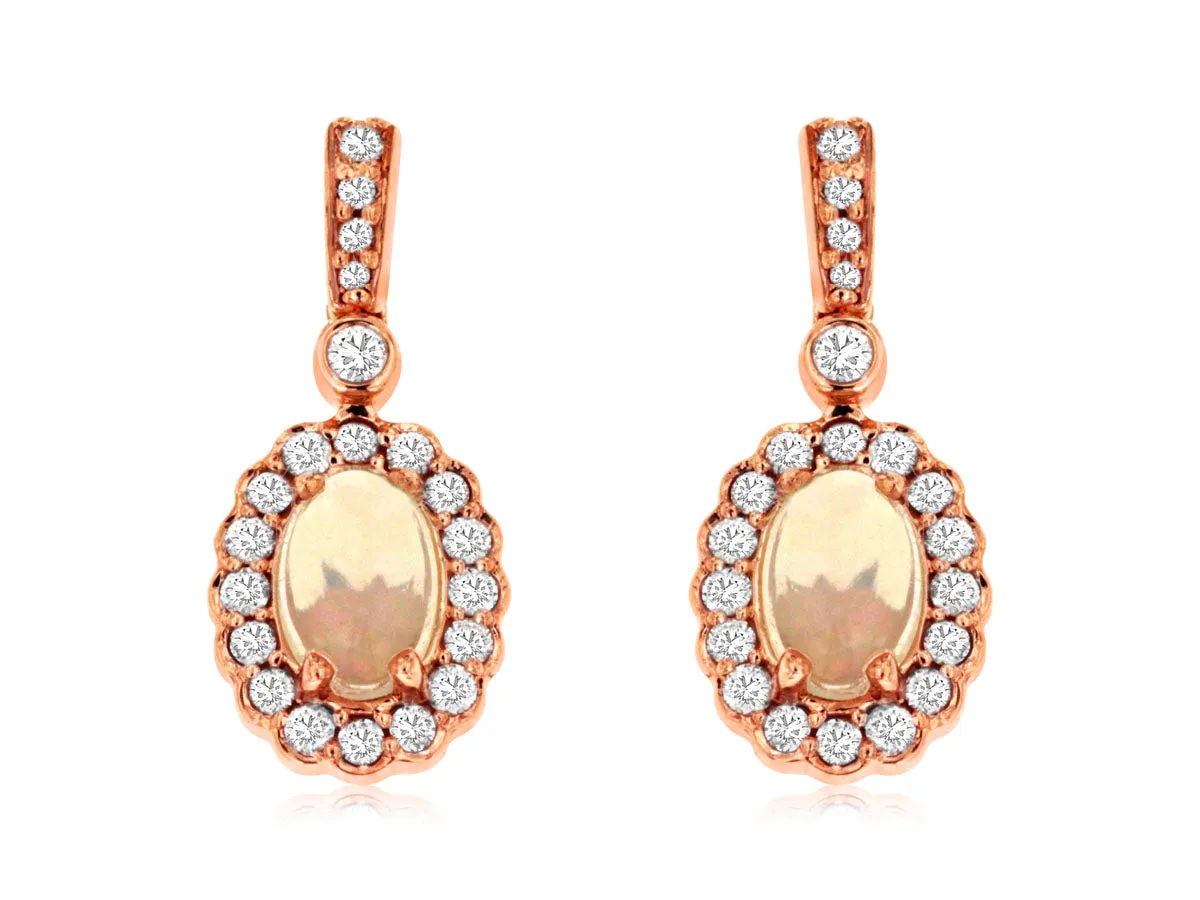 14K Rose Gold Opal and Diamond Earrings