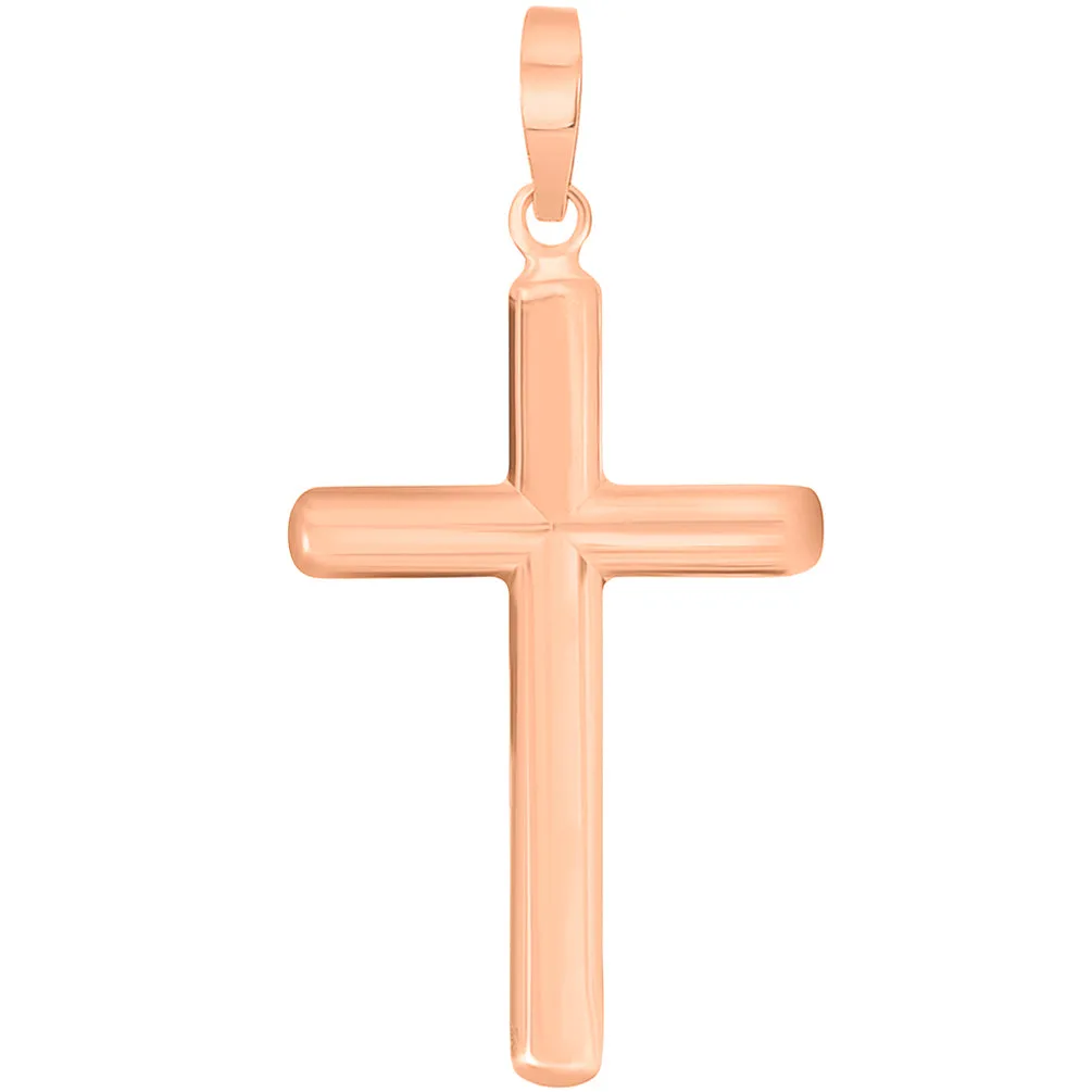 14k Solid Rose Gold Traditional Religious Plain Cross Pendant Necklace