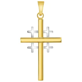 14k Two-Tone Gold Religious Crusaders Jerusalem Latin Plain Cross Pendant