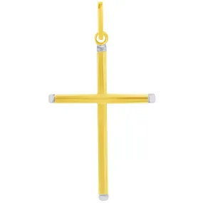 14k Two-Tone Gold Slender Slanted Edge Plain Religious Cross Pendant