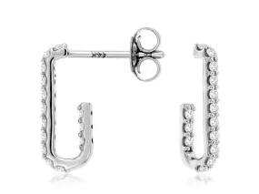 14K White Gold Diamond Huggie Earrings