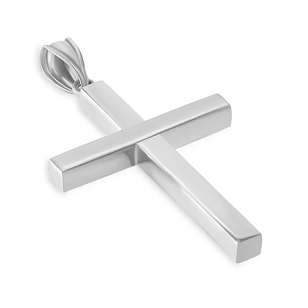 14k White Gold Polished Simple Religious Cross Pendant Necklace