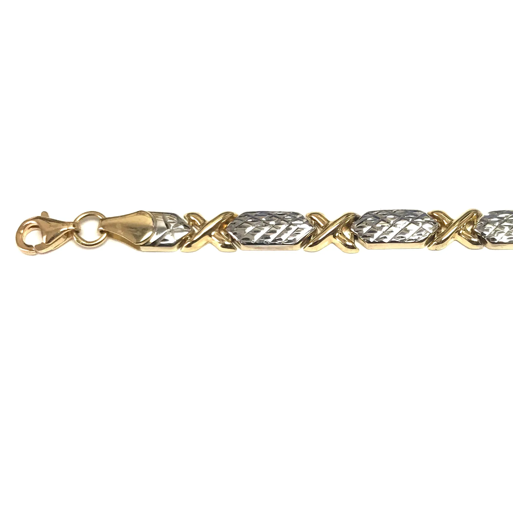 14k Yellow And White Gold Hugs And Kisses Link Bracelet, 7,25