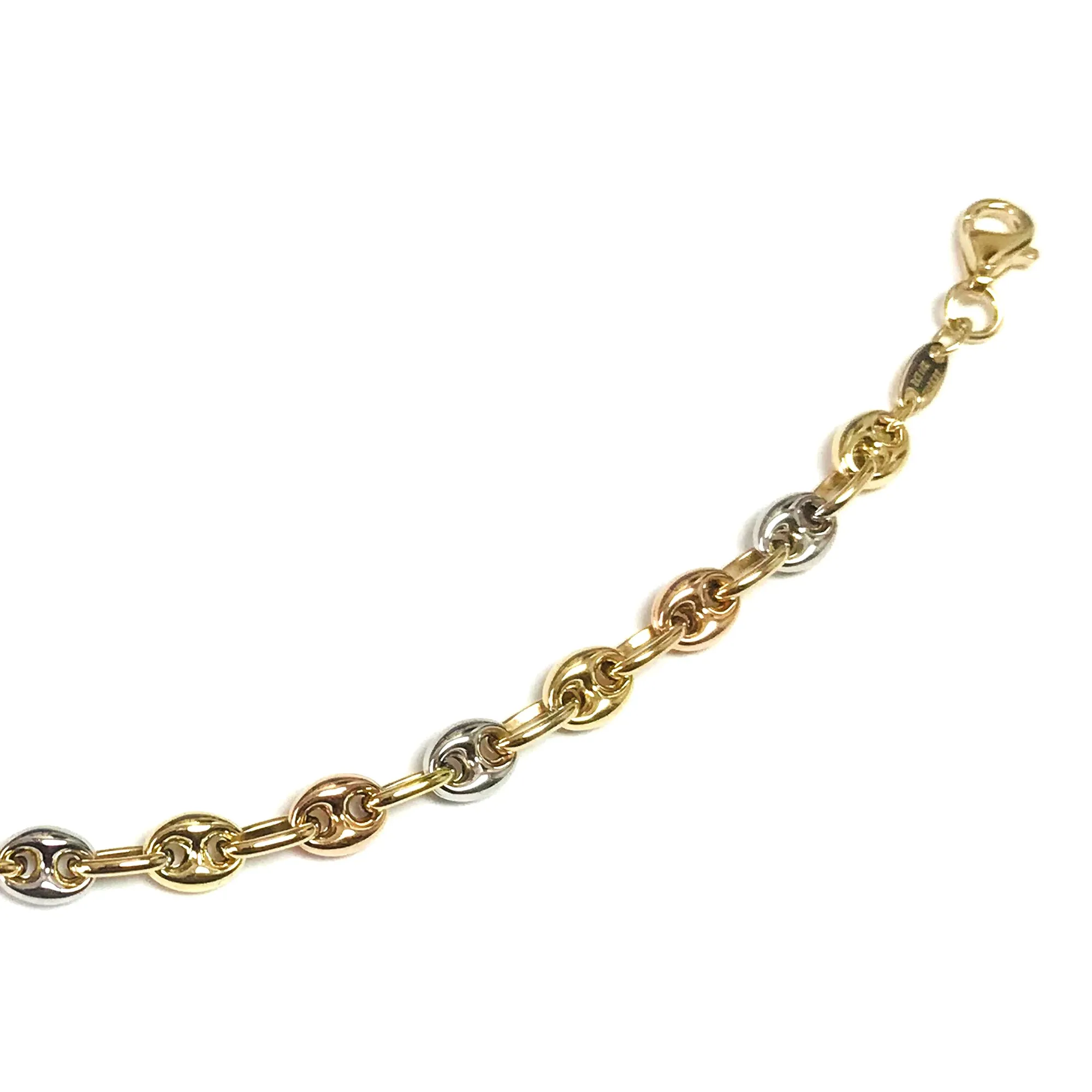 14k Yellow White And Rose Gold Mariner Link Bracelet, 7.25