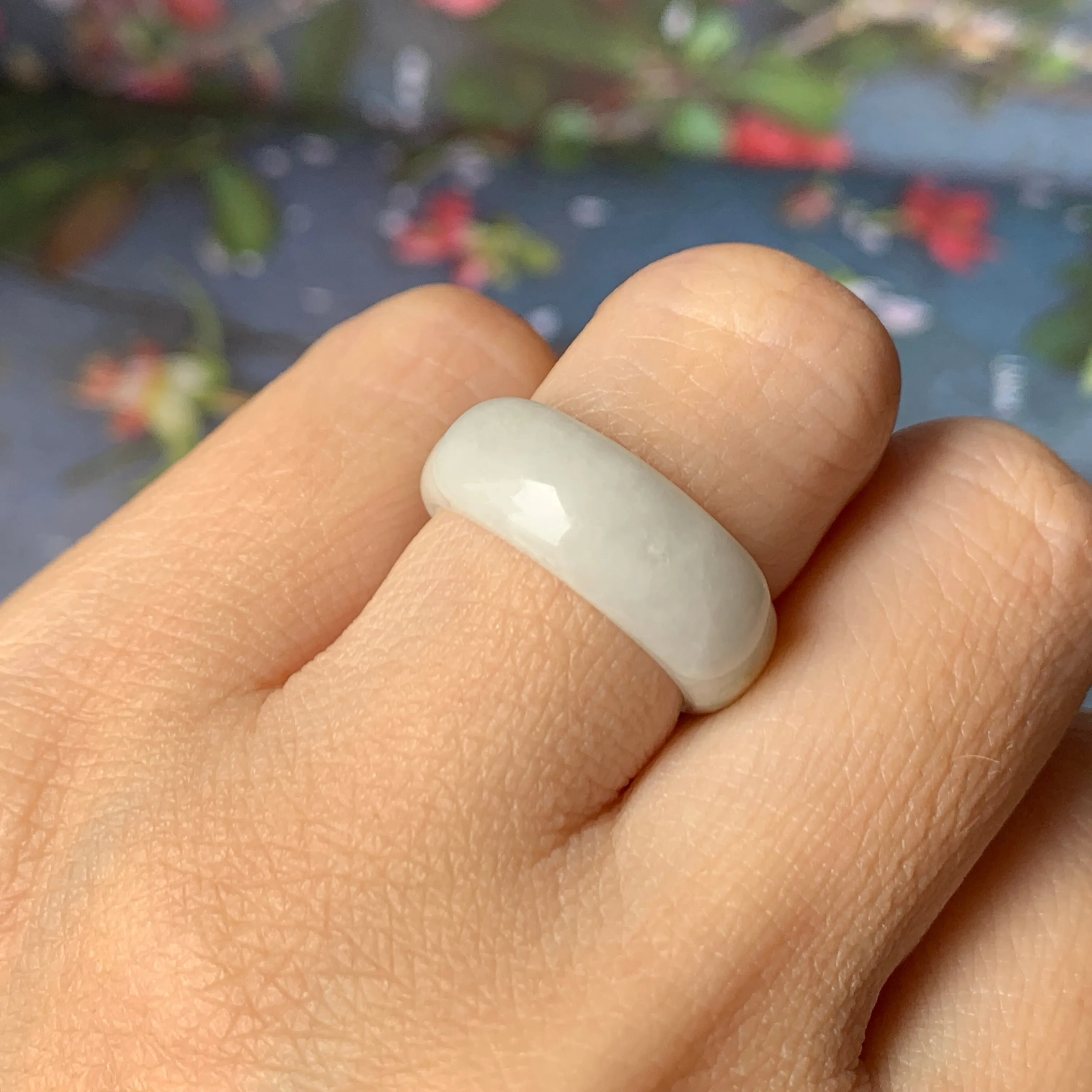 15.2mm A-Grade Natural White Jadeite Ring Band No.162118