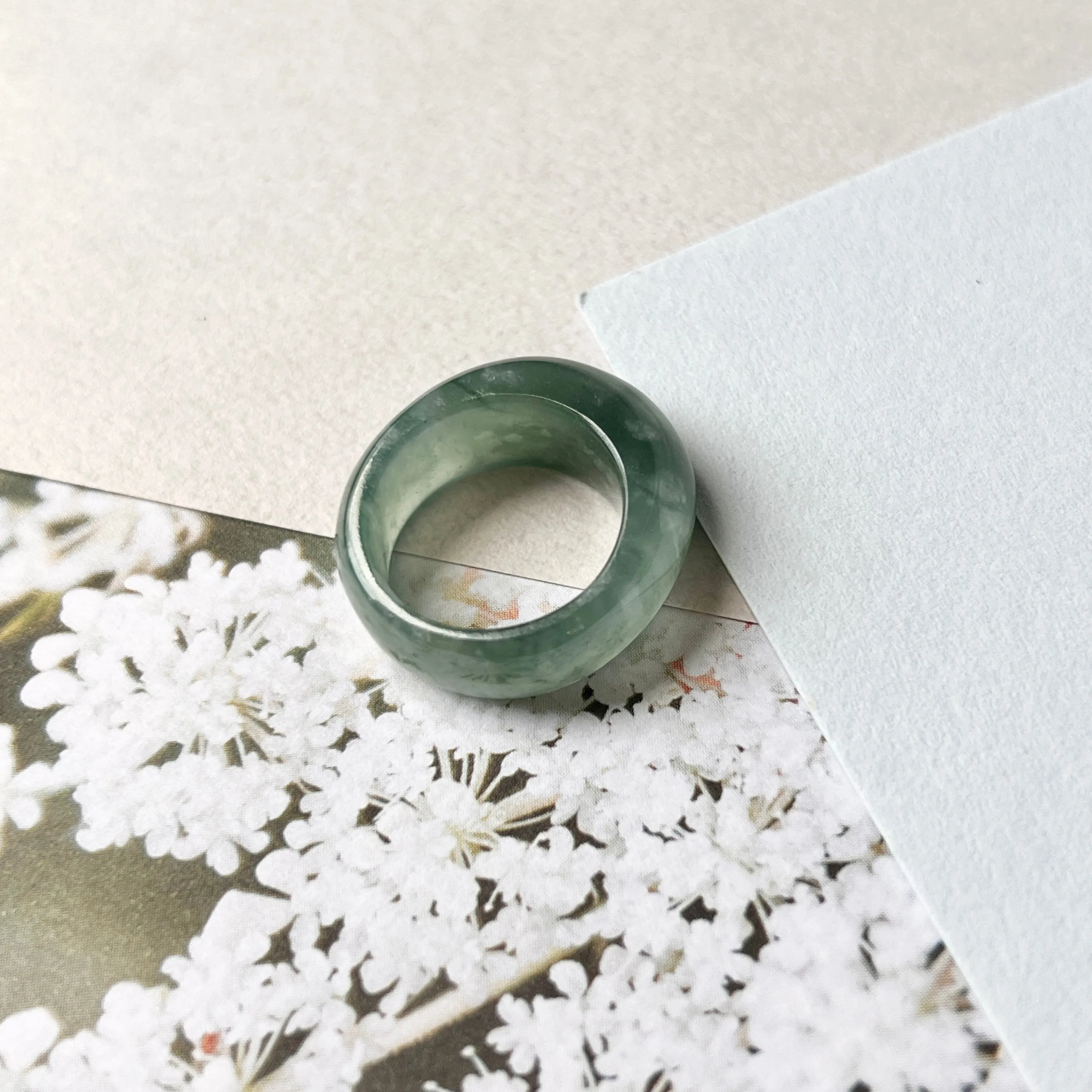 15mm A-Grade Natural Teal Jadeite Cloop Ring Band No.162366