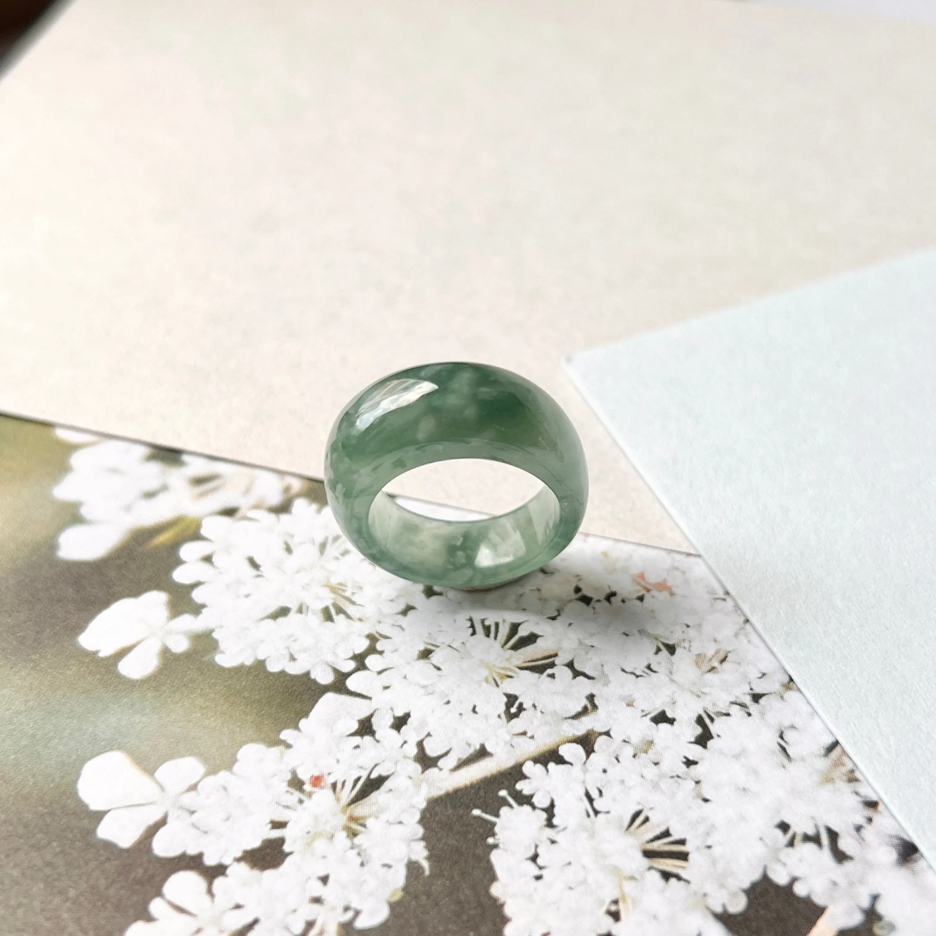 15mm A-Grade Natural Teal Jadeite Cloop Ring Band No.162366