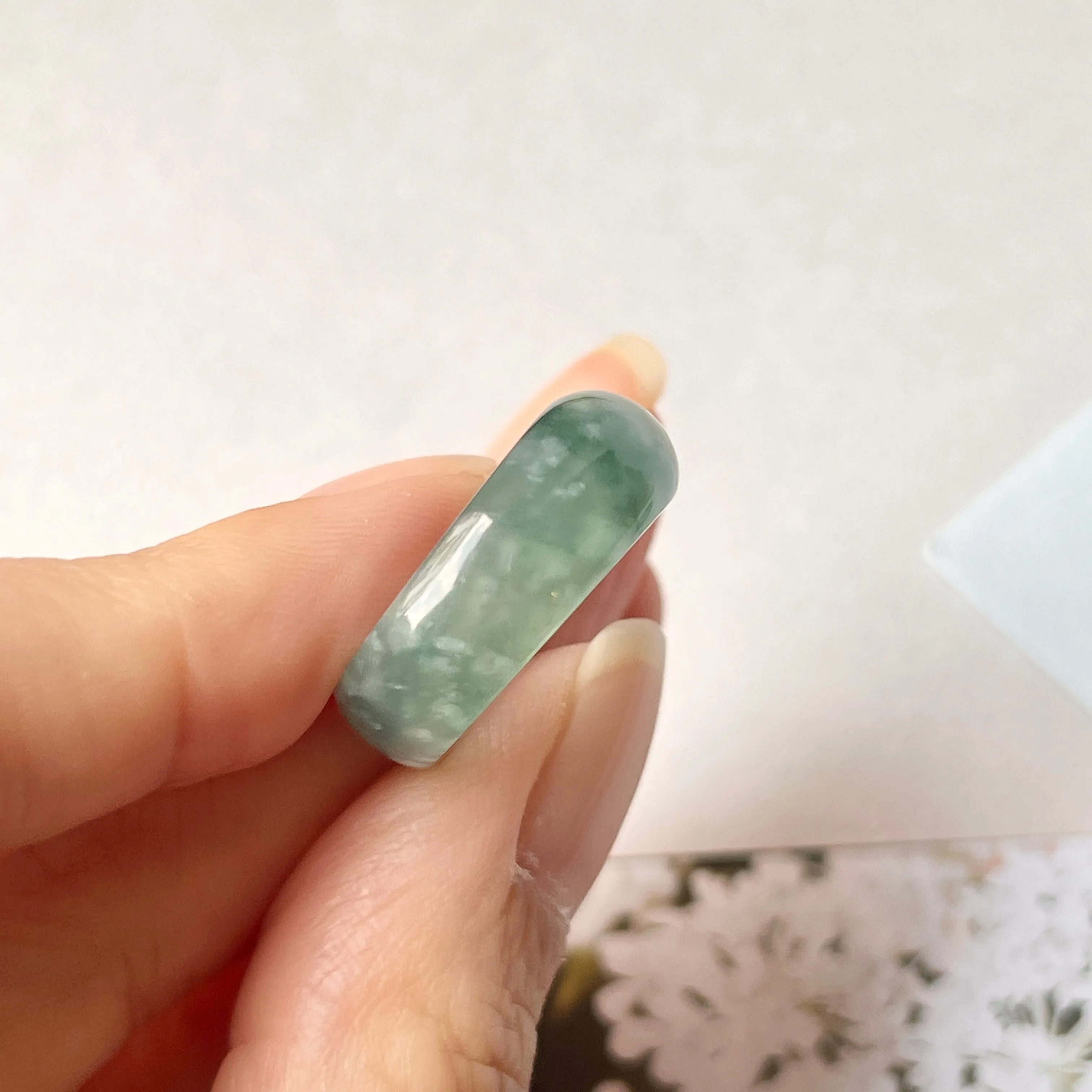 15mm A-Grade Natural Teal Jadeite Cloop Ring Band No.162366