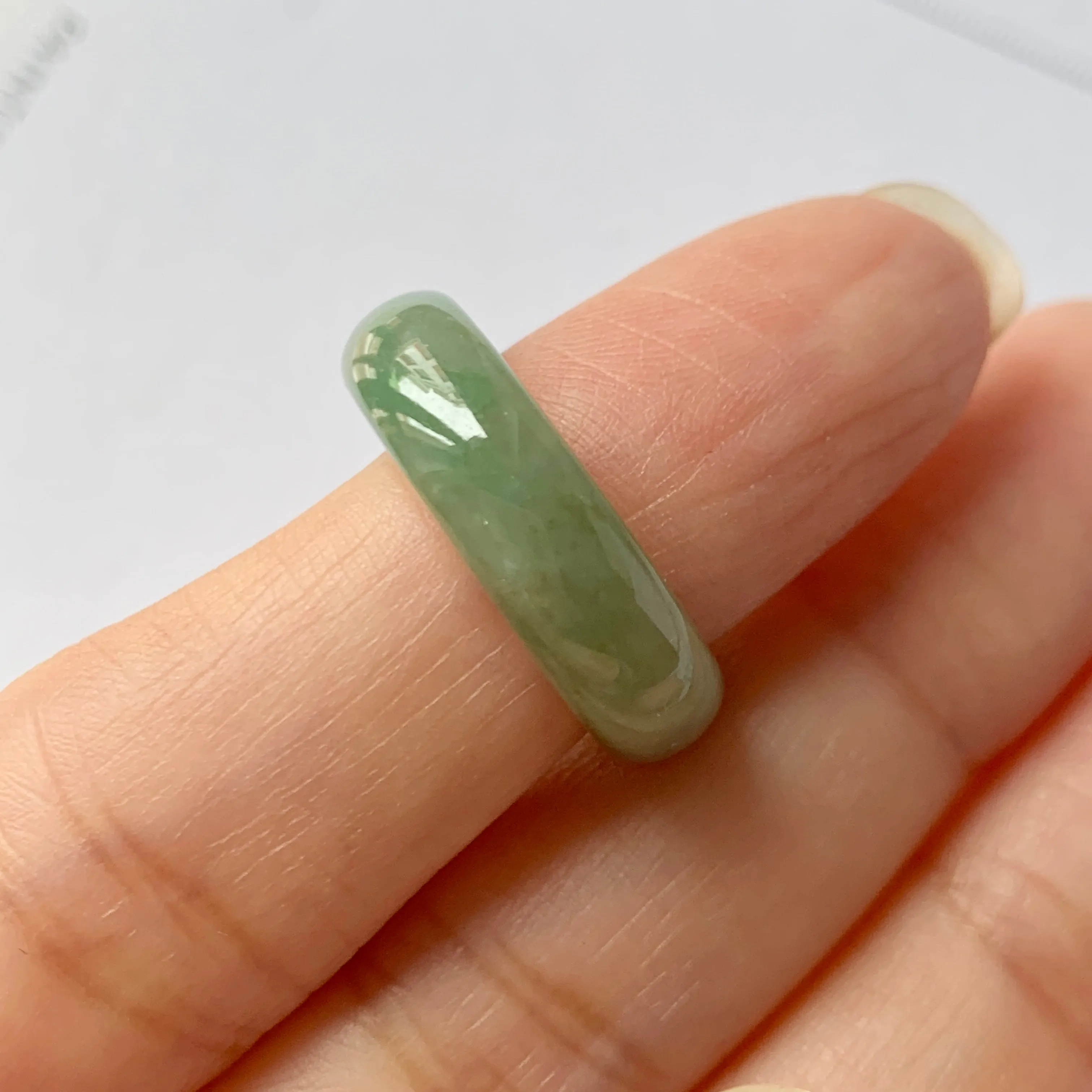 16.1mm A-Grade Natural Green Jadeite Abacus Ring Band No.162185