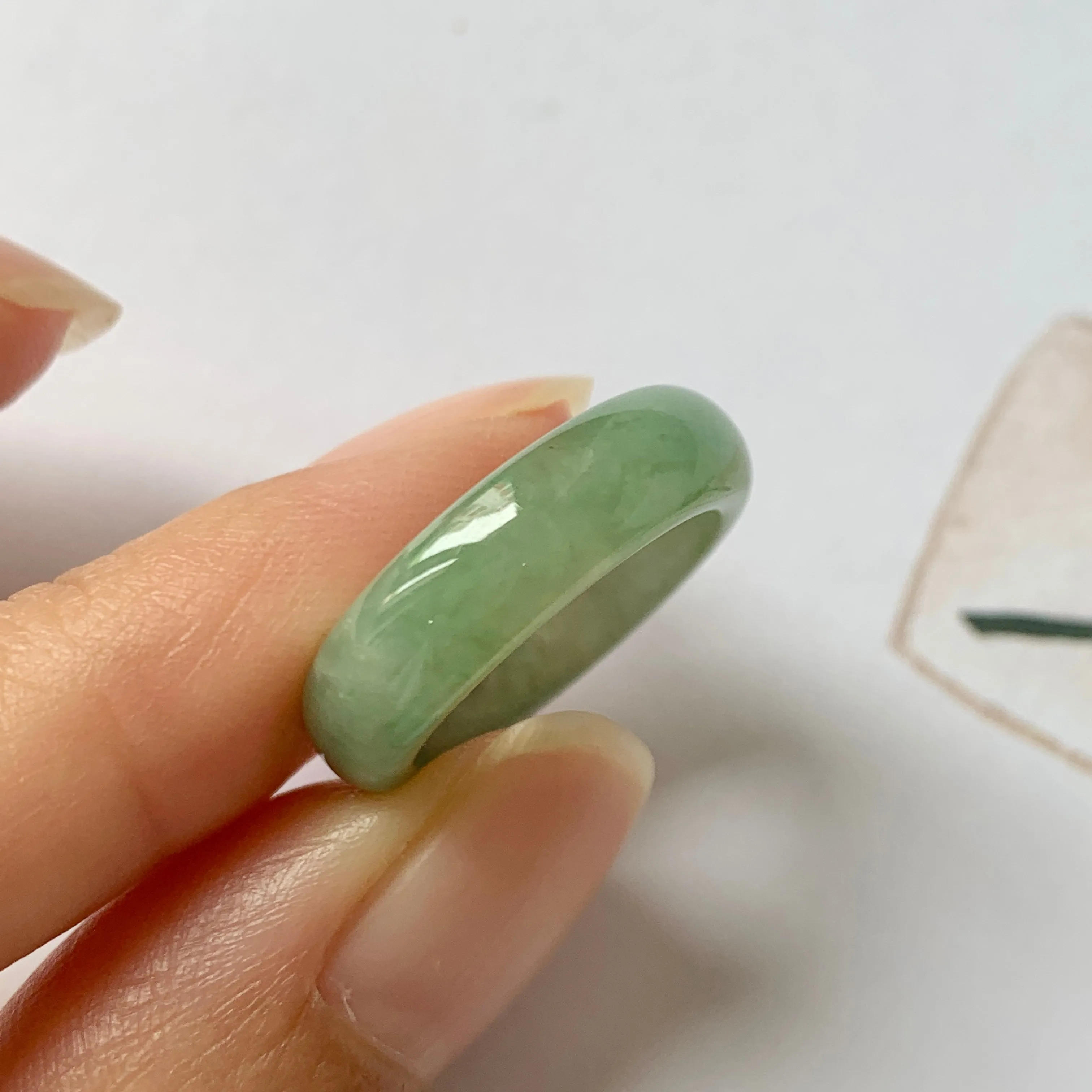 16.1mm A-Grade Natural Green Jadeite Abacus Ring Band No.162185