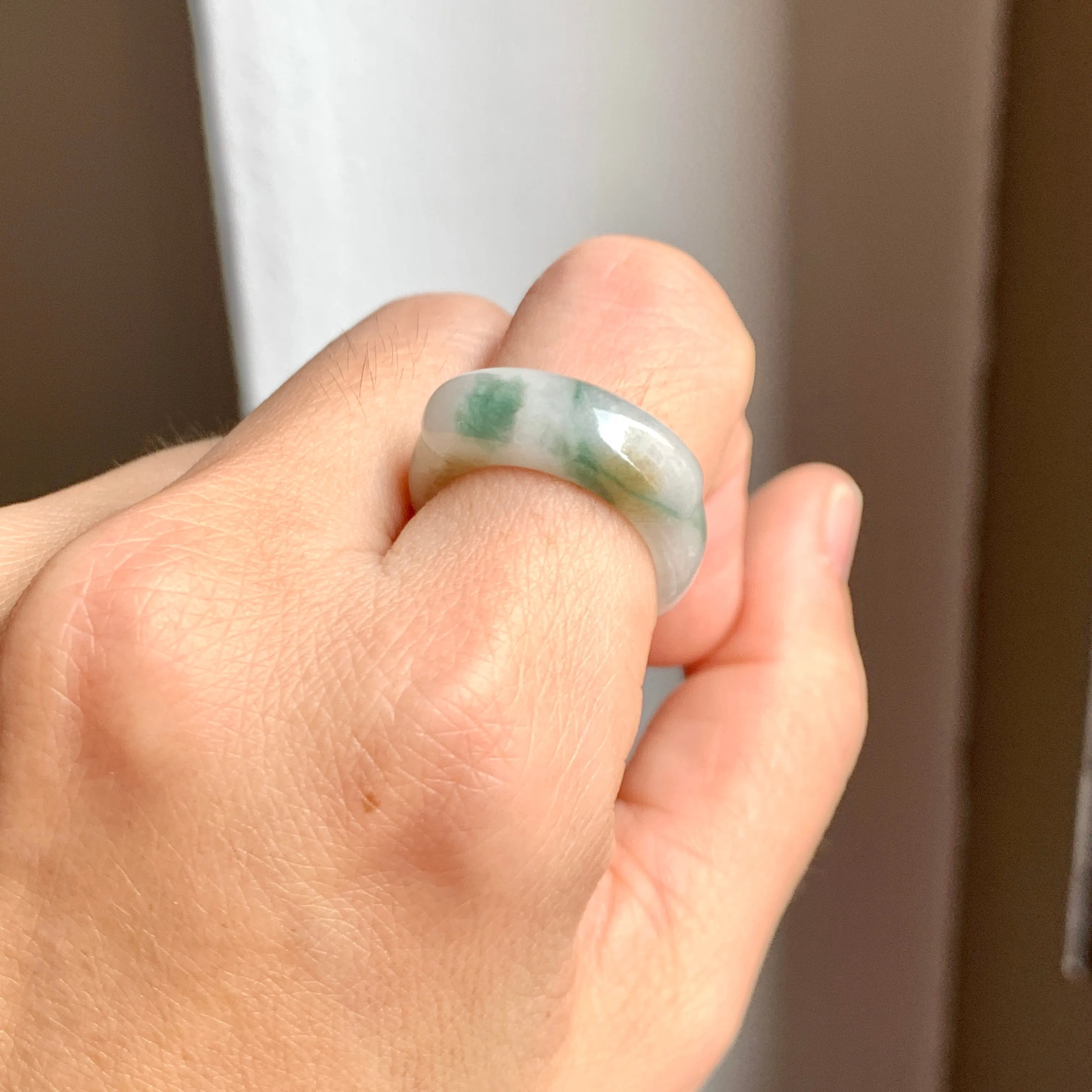 16.2mm A-Grade Natural Floral Jadeite Saddle Top Ring Band No. 162404