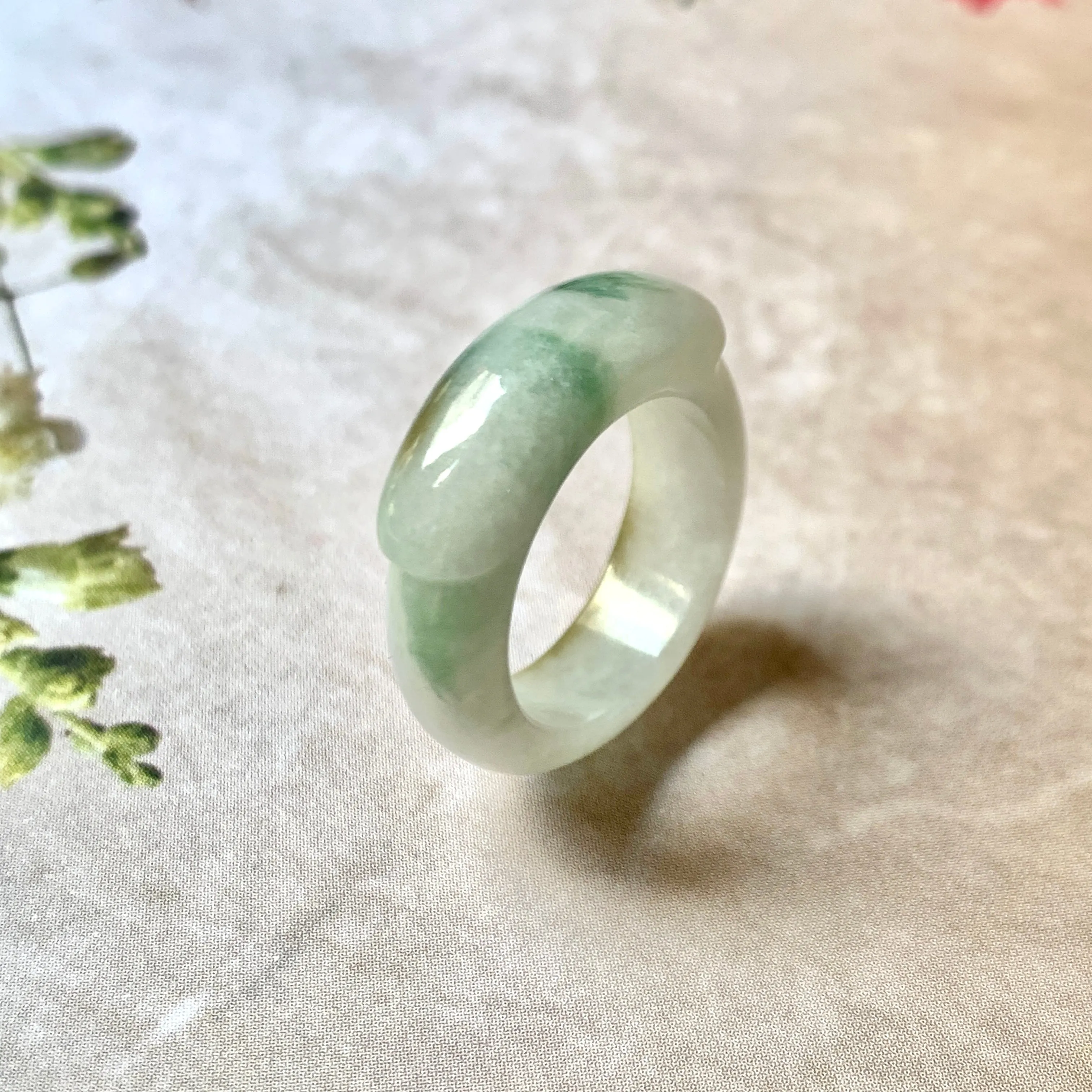 16.2mm A-Grade Natural Floral Jadeite Saddle Top Ring Band No. 162404