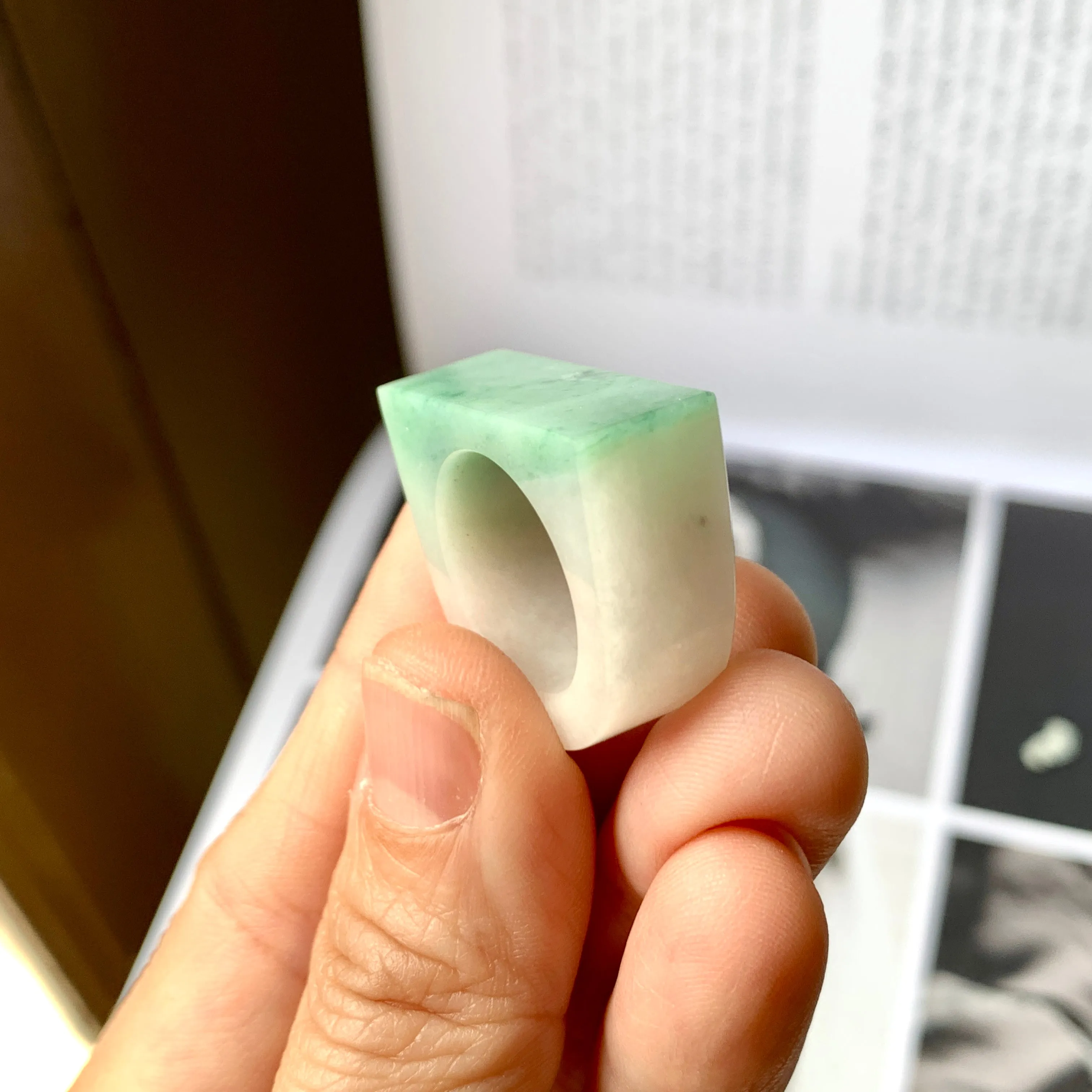 16.2mm A-Grade Natural Green White Jadeite Ring Band No.161982