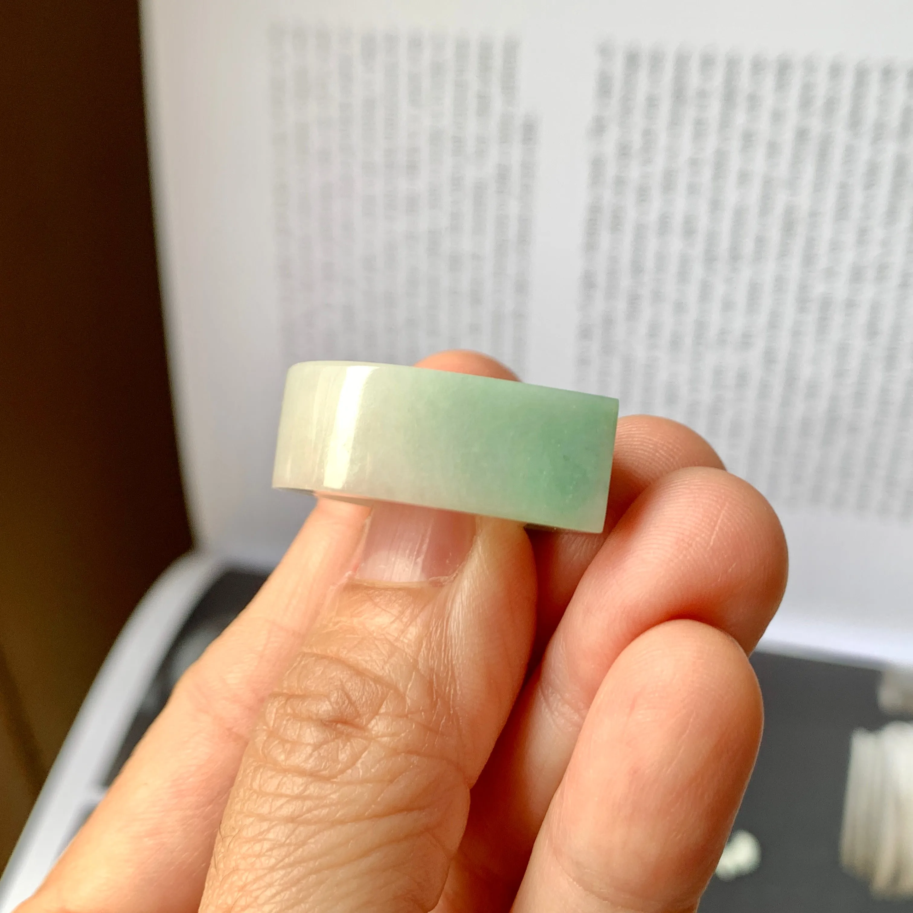 16.2mm A-Grade Natural Green White Jadeite Ring Band No.161982