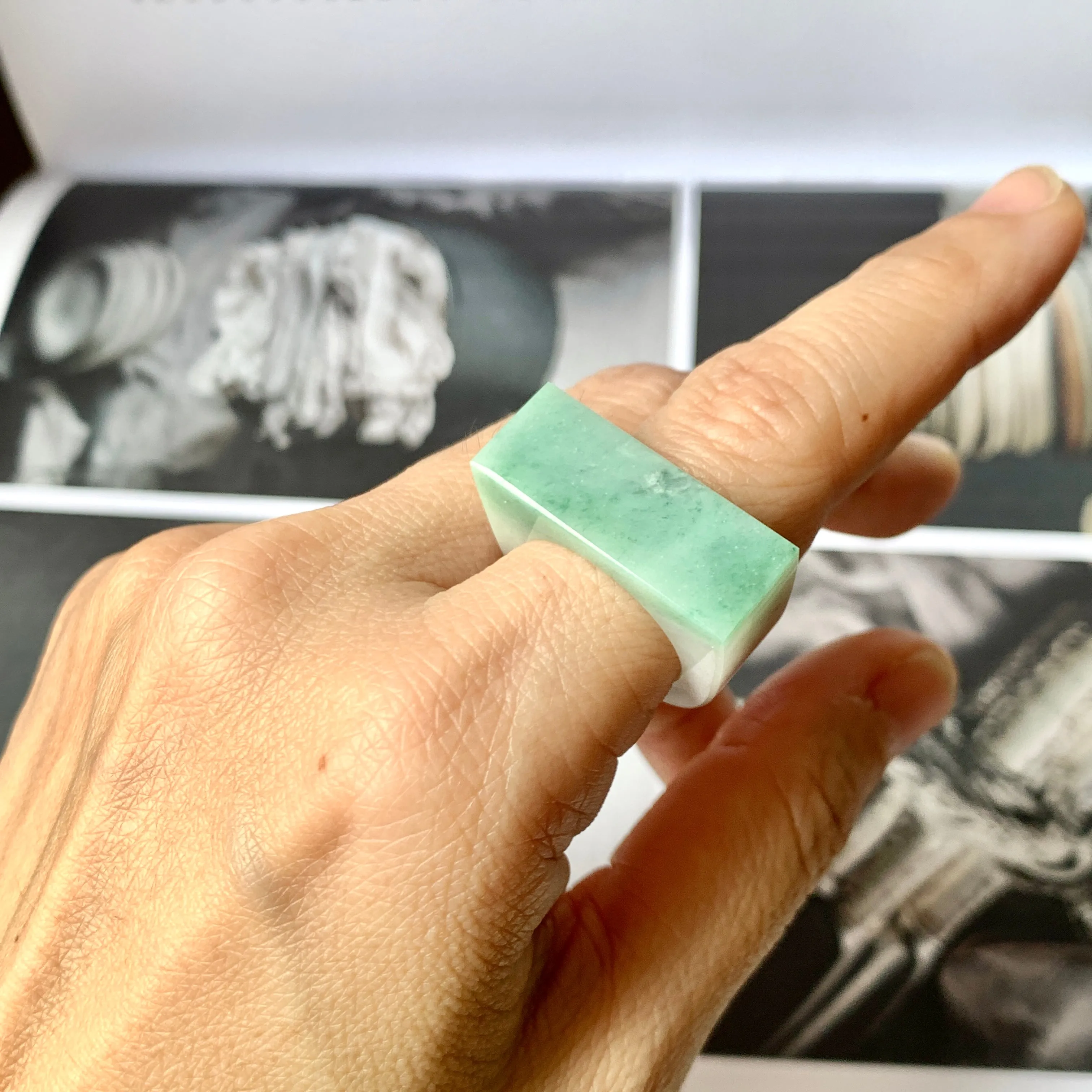 16.2mm A-Grade Natural Green White Jadeite Ring Band No.161982