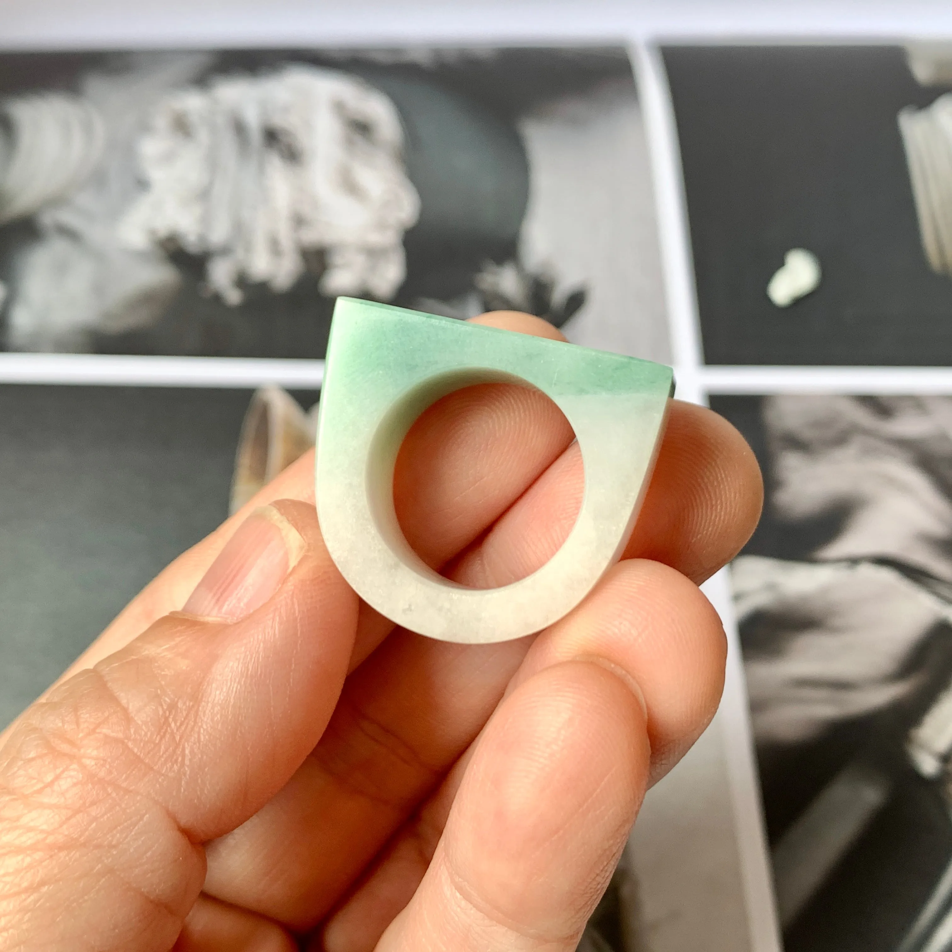 16.2mm A-Grade Natural Green White Jadeite Ring Band No.161982